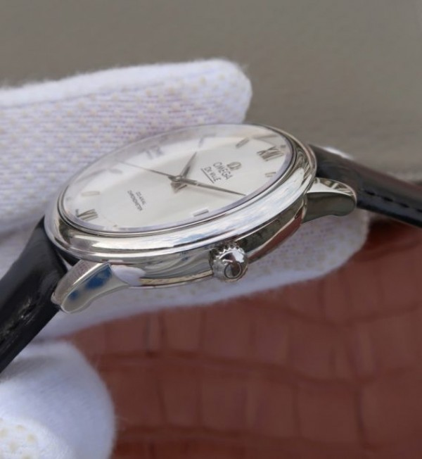 Replica Omega V6 De Ville 37mm SS White Dial Black Leather Strap A2892 - Top club