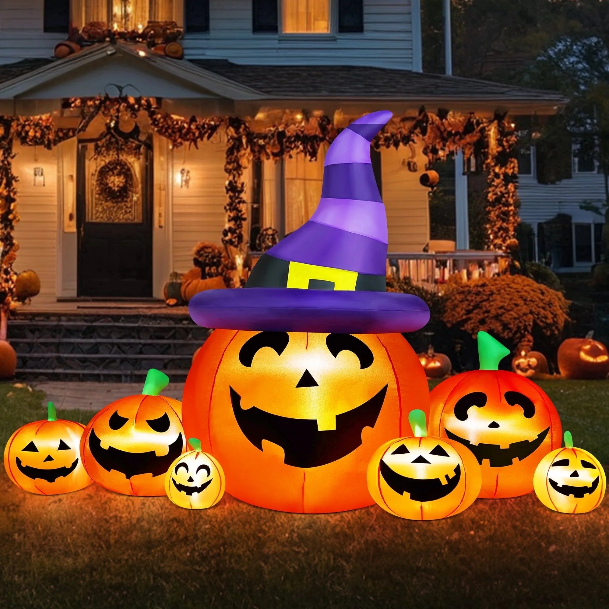 Yexmas 8 FT Halloween Inflatables Pumpkin, 7 Pumpkins Halloween Outdoor Decoration with Built-in LED Lights, Halloween Blow Ups for Yard, Lawn, Garden Decor - Image 2 Yexmas 8 FT Halloween Inflatables Pumpkin, 7 Pumpkins Halloween Outdoor Decoration with Built-in LED Lights, Halloween Blow Ups for Yard, Lawn, Garden Decor - Image 2