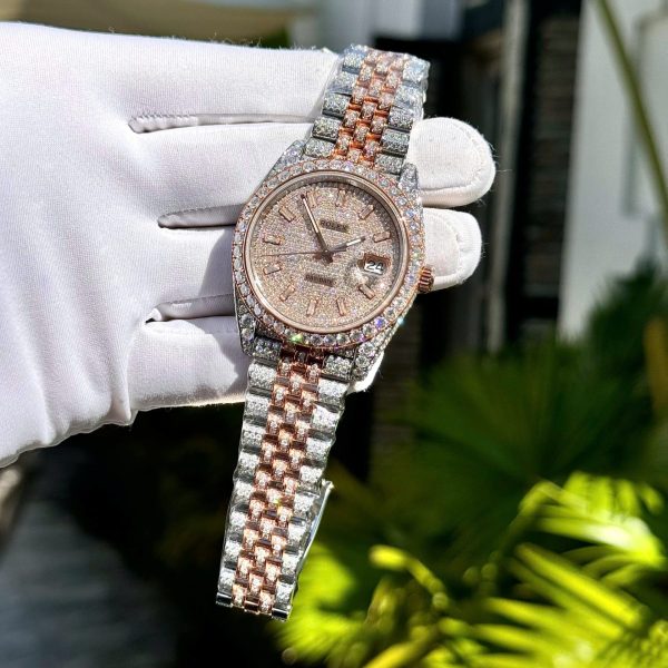 Rolex DateJust Replica Watch Custom Gold Wrapped + Moissanite Diamonds Hong Kong 41mm - Elite Watch Atelier