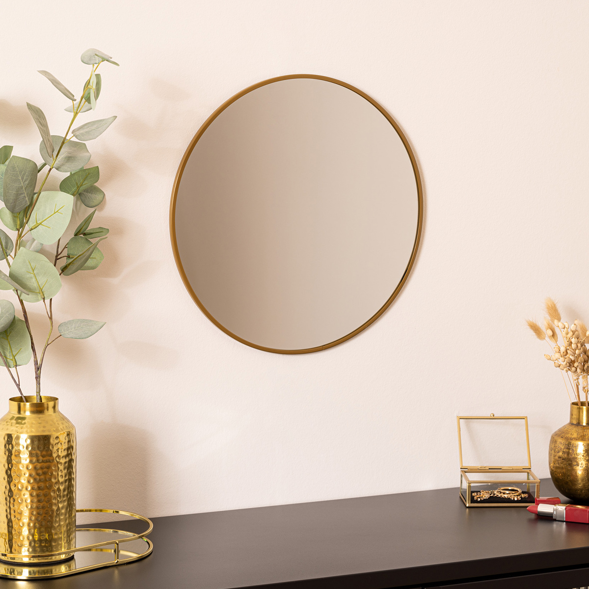 "Alice" round mirror Golden metal, H.38 cm