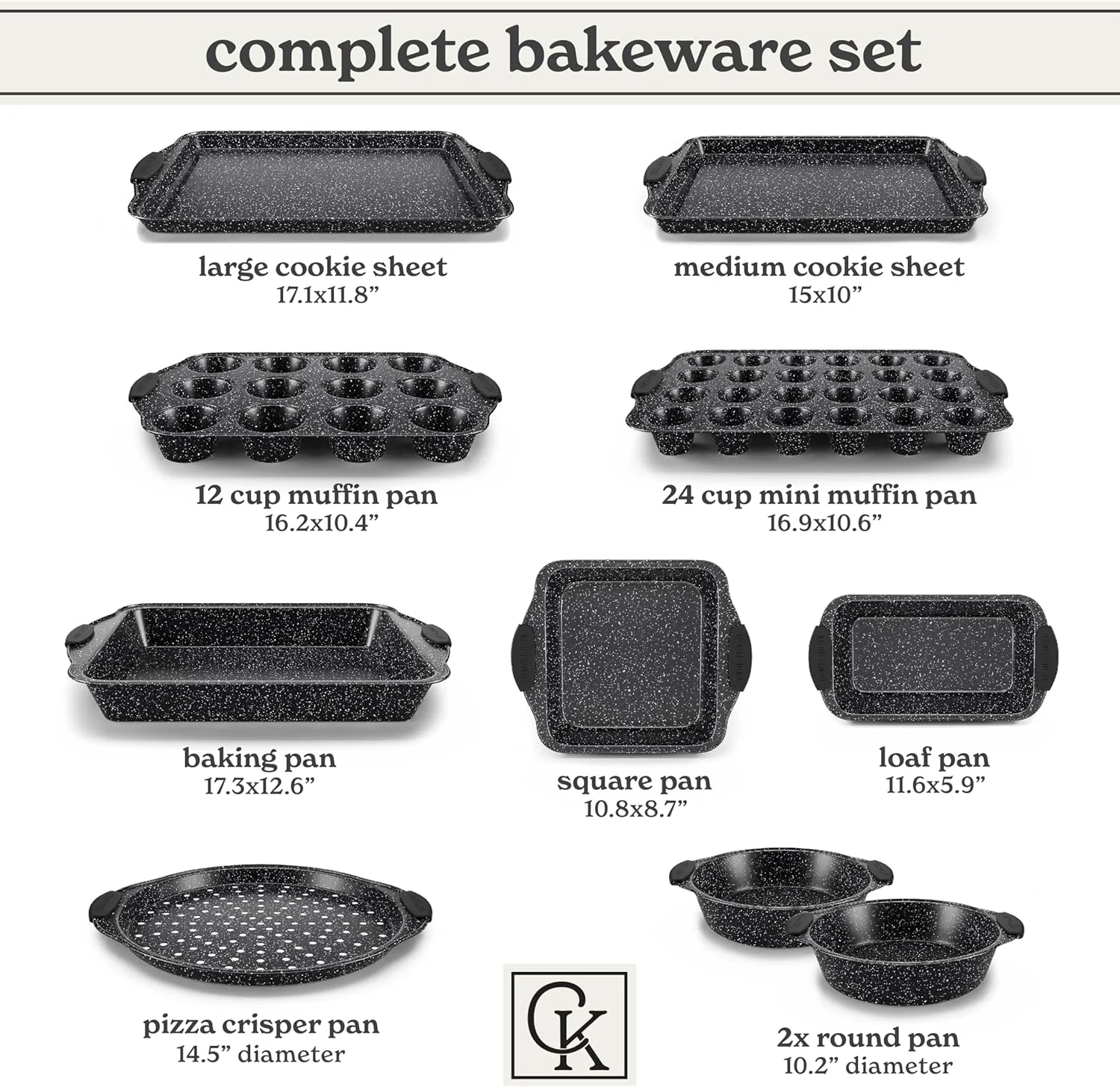 Country Kitchen 10-Piece Nonstick Bakeware Set - Stackable Pots and Pans, Black