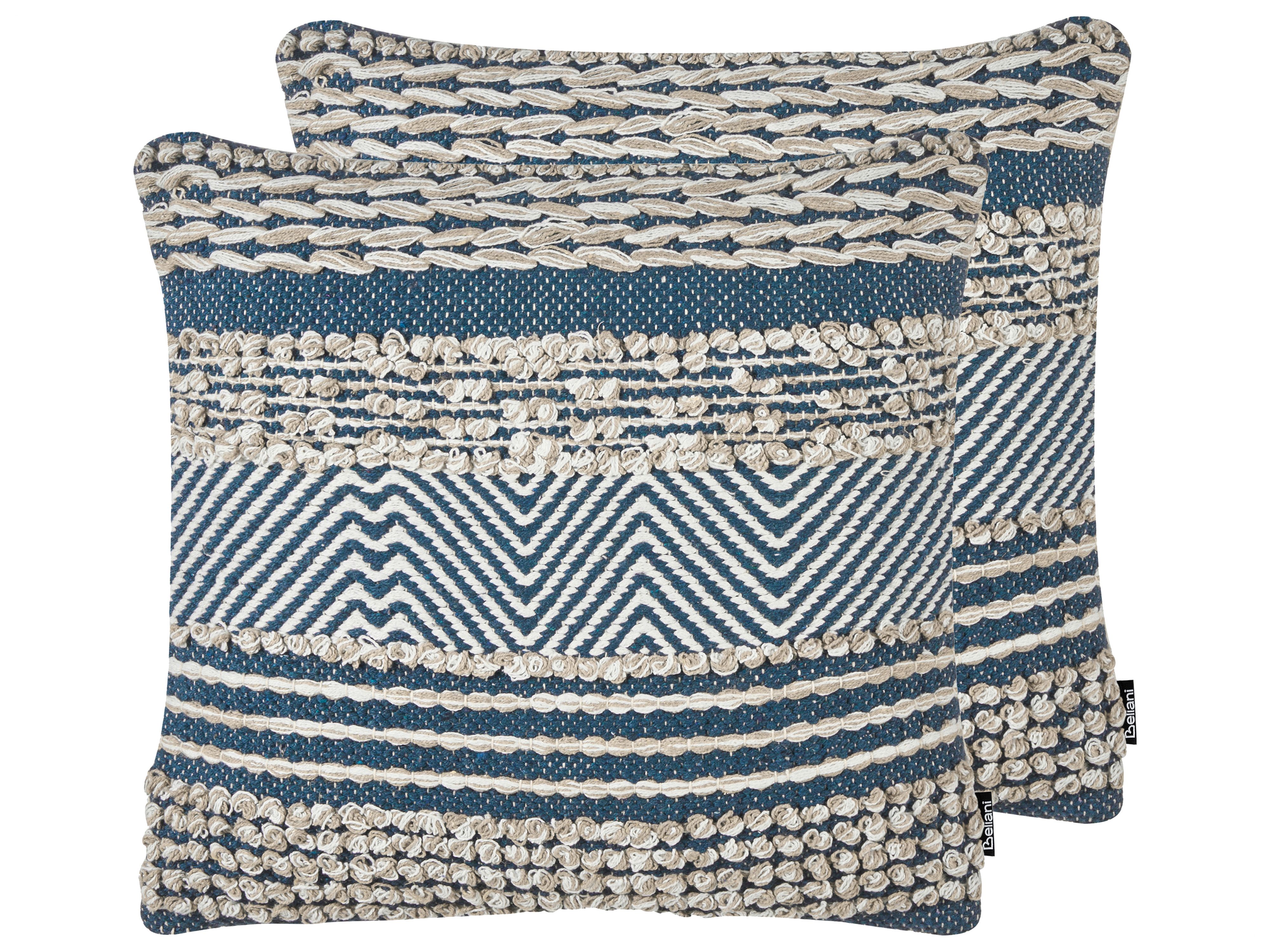 Set of 2 Decorative Cushions DEWBERRY Cotton 45 x 45 cm Blue Geometric Pattern