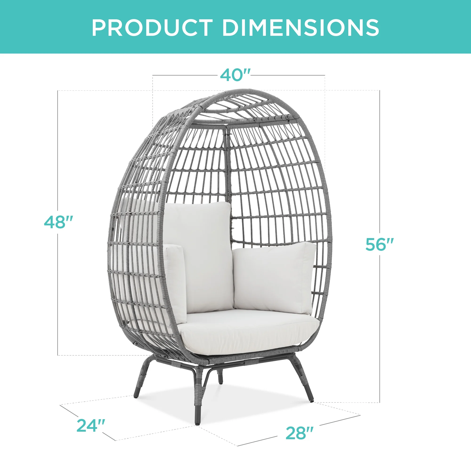 Best Choice Products Wicker Egg Chair Oversized Indoor Outdoor Patio Lounger w/ Steel Frame, 440lb Capacity - Black - Image 32