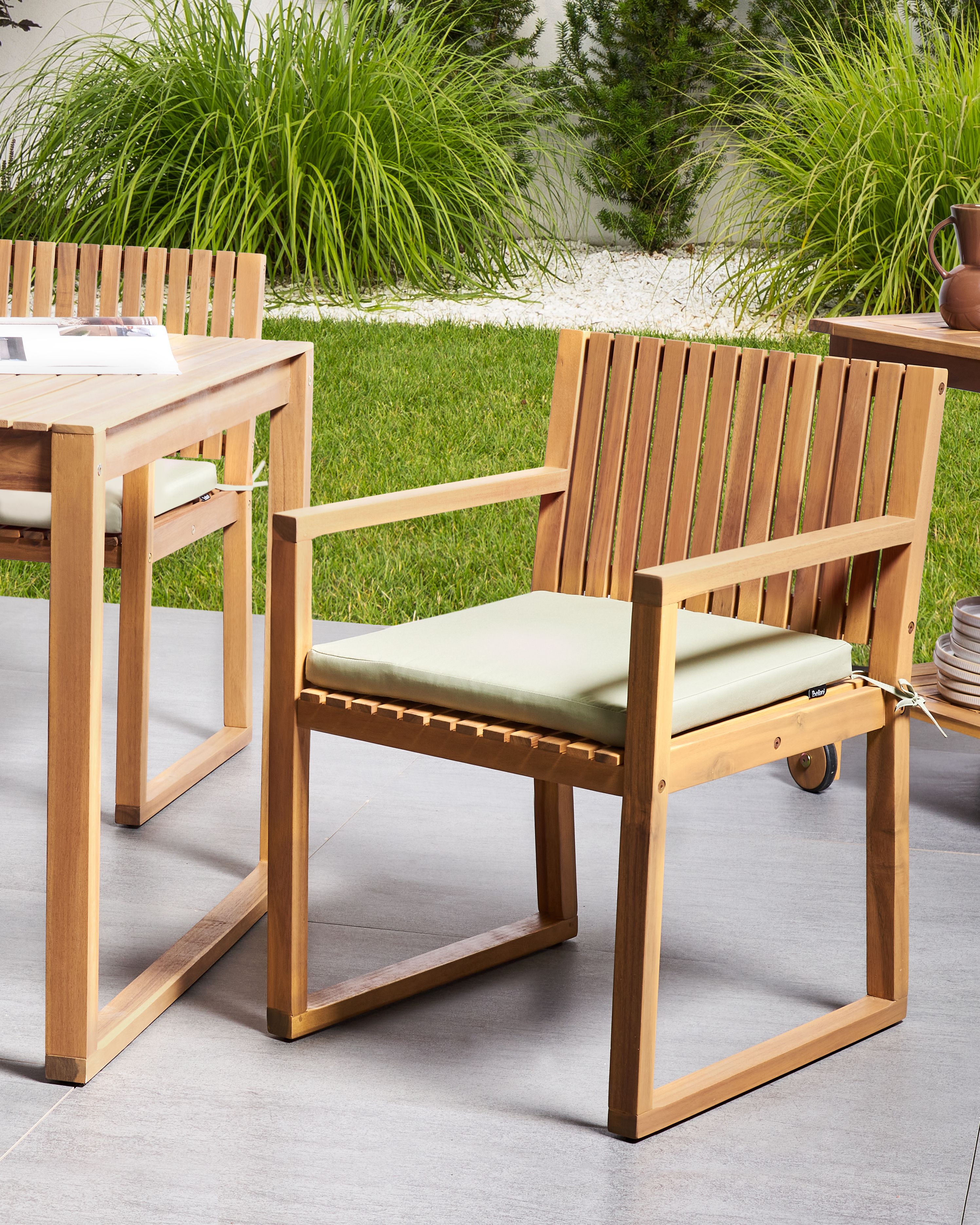 Set of 2 Garden Chairs with Cushions SASSARI PREMIUM Certified Acacia Wood Light Green
