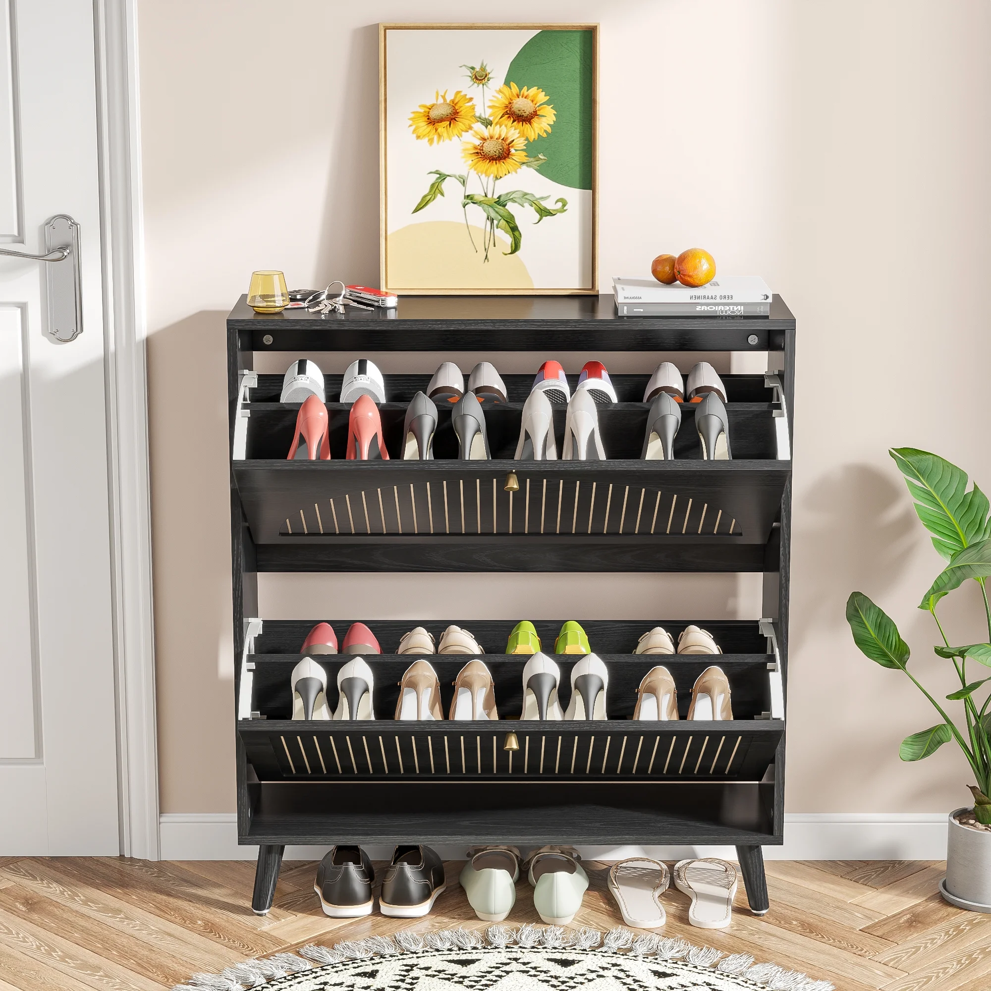 Shoe Storage Cabinet with 2 Flip Drawers, Modern Shoe Cabinet Storage for Entryway, Entryway Shoe Storage - Image 12