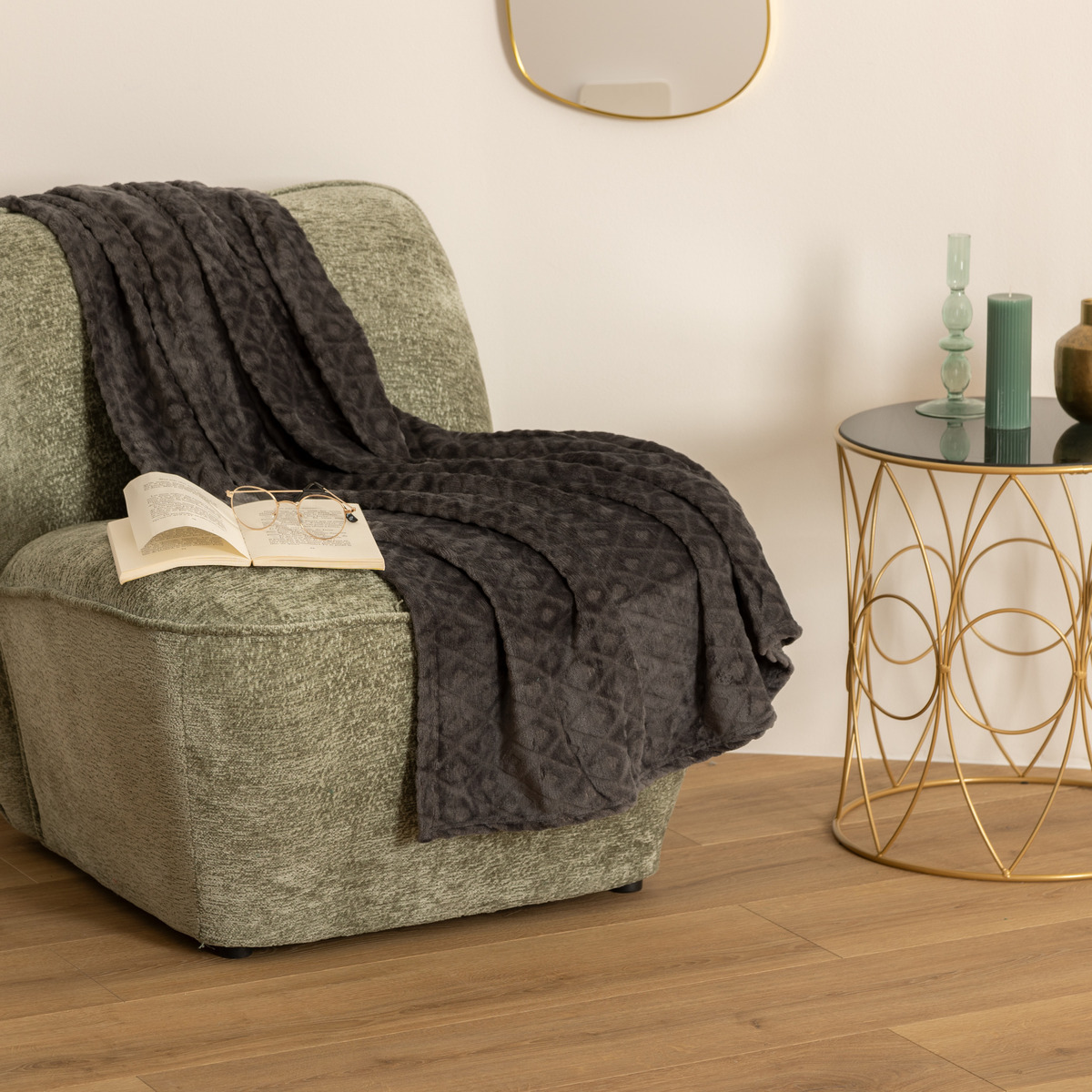 Plaid "Losange", flannel Slate grey, 125x150 cm