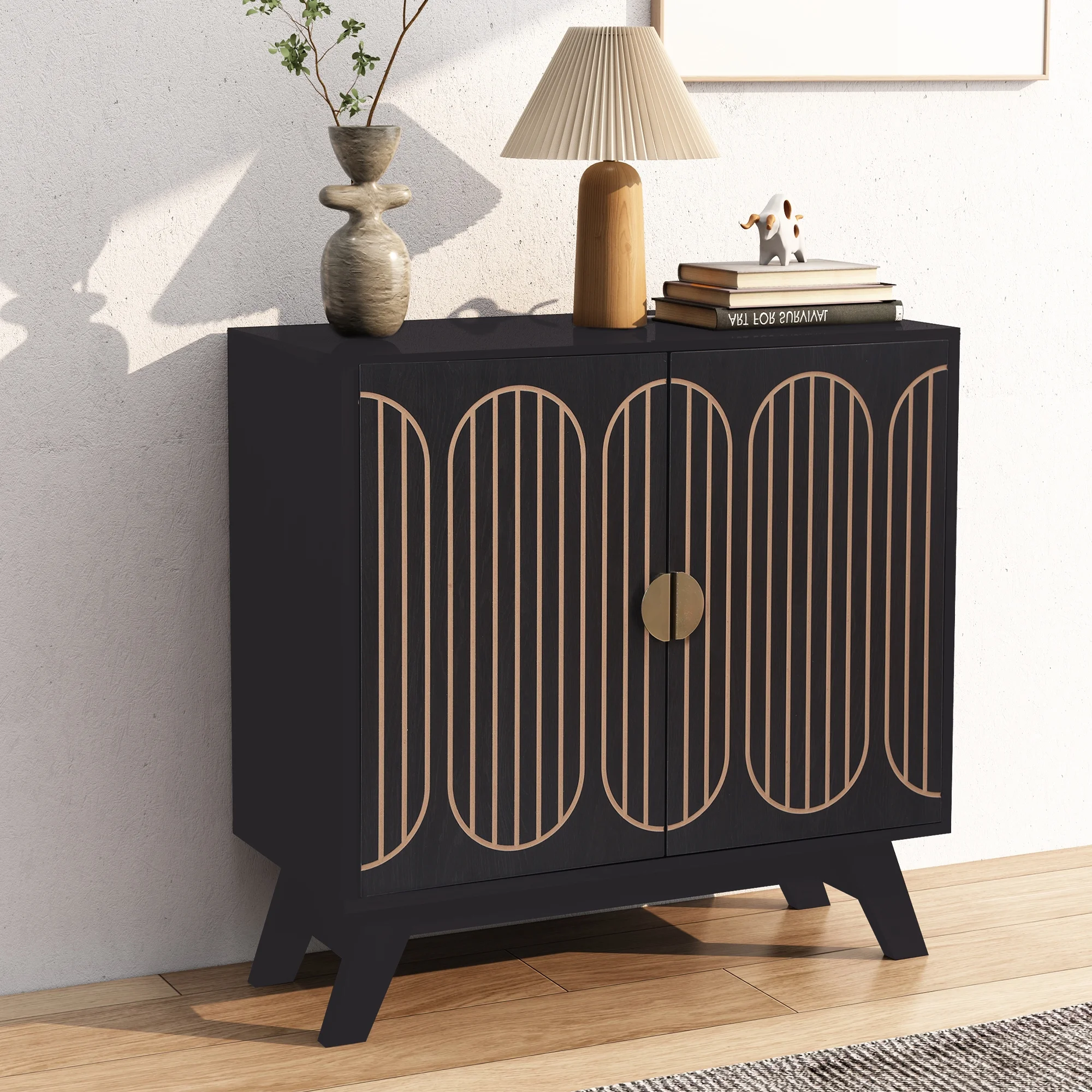 LEFHDA 2PCS Buffet Cabinet, Sideboard Cabinet with Storage, Accent Storage Cabinet with Carved Arc Door Design for Kitchen Dining Room, 2 Doors Buffet Cabinet with Adjustable Shelves - Image 41