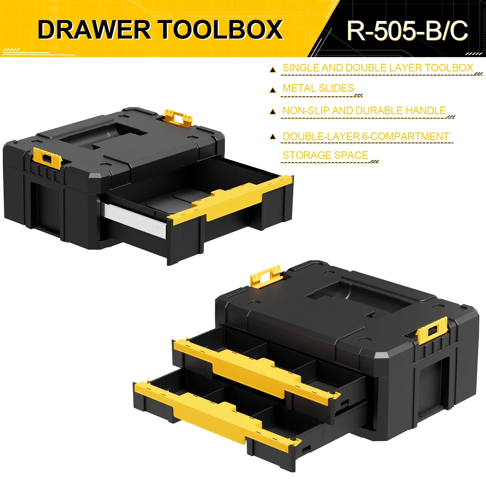 4 Tier Stackable Rolling Tool Box with Wheels, Modular Organizer Storage System with Drawers for Garage & Professional Work - Image 4