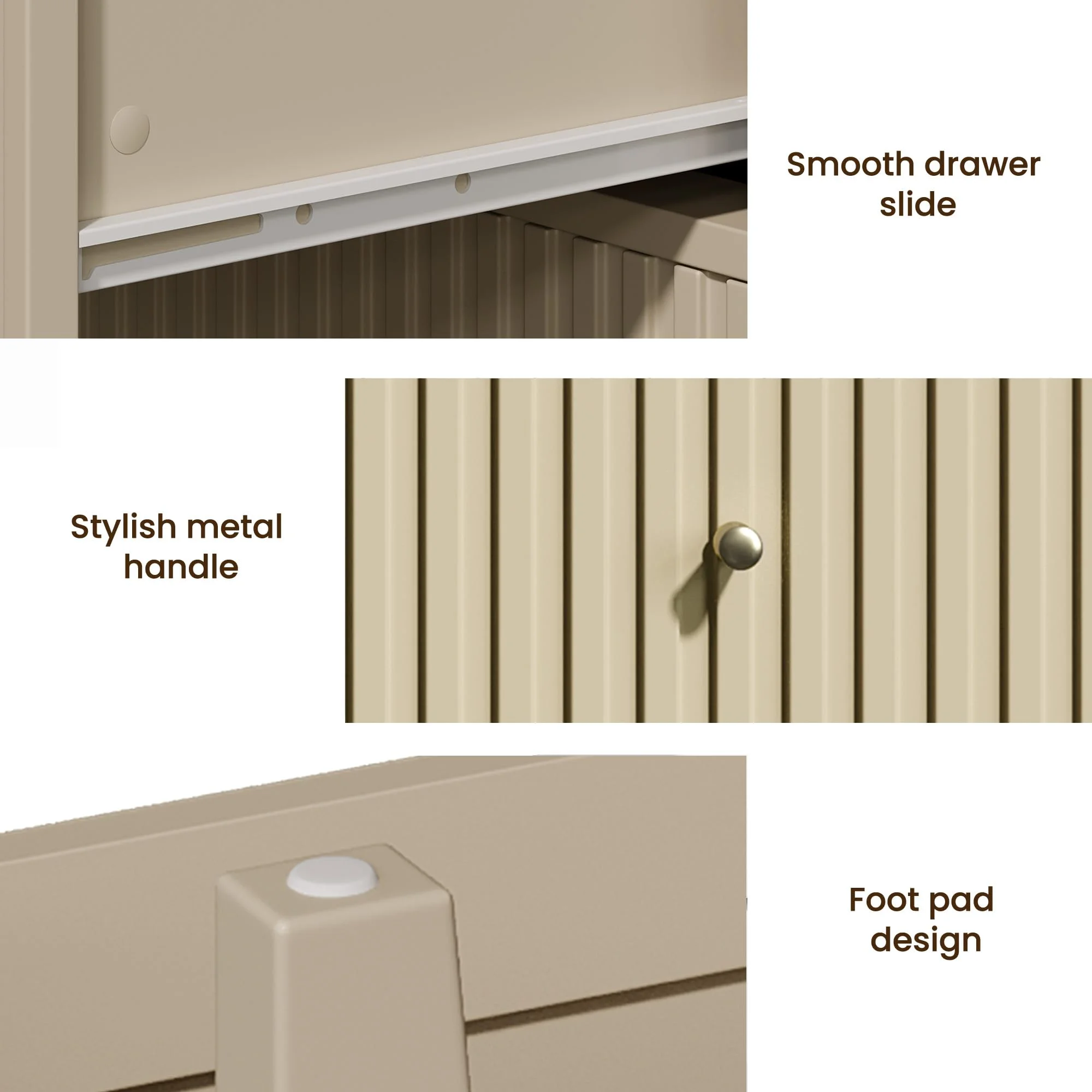 Heynemo Beige 6 Drawer Dresser, Fluted Modern Wood Chest - Image 4