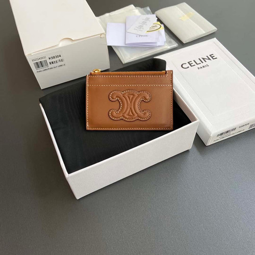 CELINE TRIOMPHE logo printed card holder wallet brown