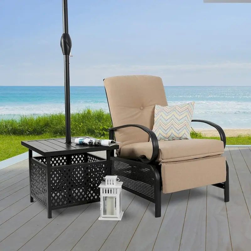 Adjustable Patio Recliner Lounge Chair With Cushion, 300 lbs - 38 (D) x 26.5 (W) x 38.5 (H) Inches - Image 13 Adjustable Patio Recliner Lounge Chair With Cushion, 300 lbs - 38 (D) x 26.5 (W) x 38.5 (H) Inches - Image 13