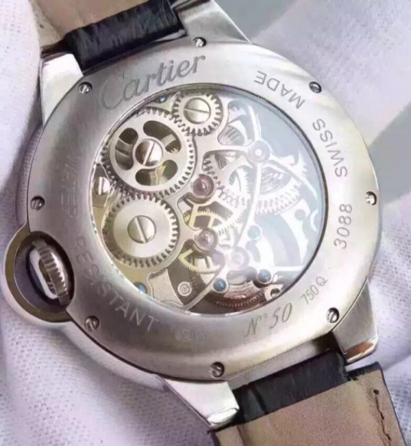 Replica Cartier Ballon Bleu Skeleton Tourbillon White Dial Brown Leather Strap - Top club