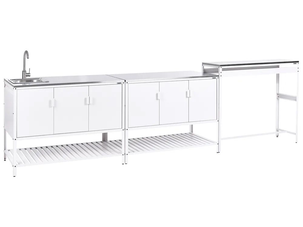 3 Piece Outdoor Kitchen Set with Sink MAENZA Metal White