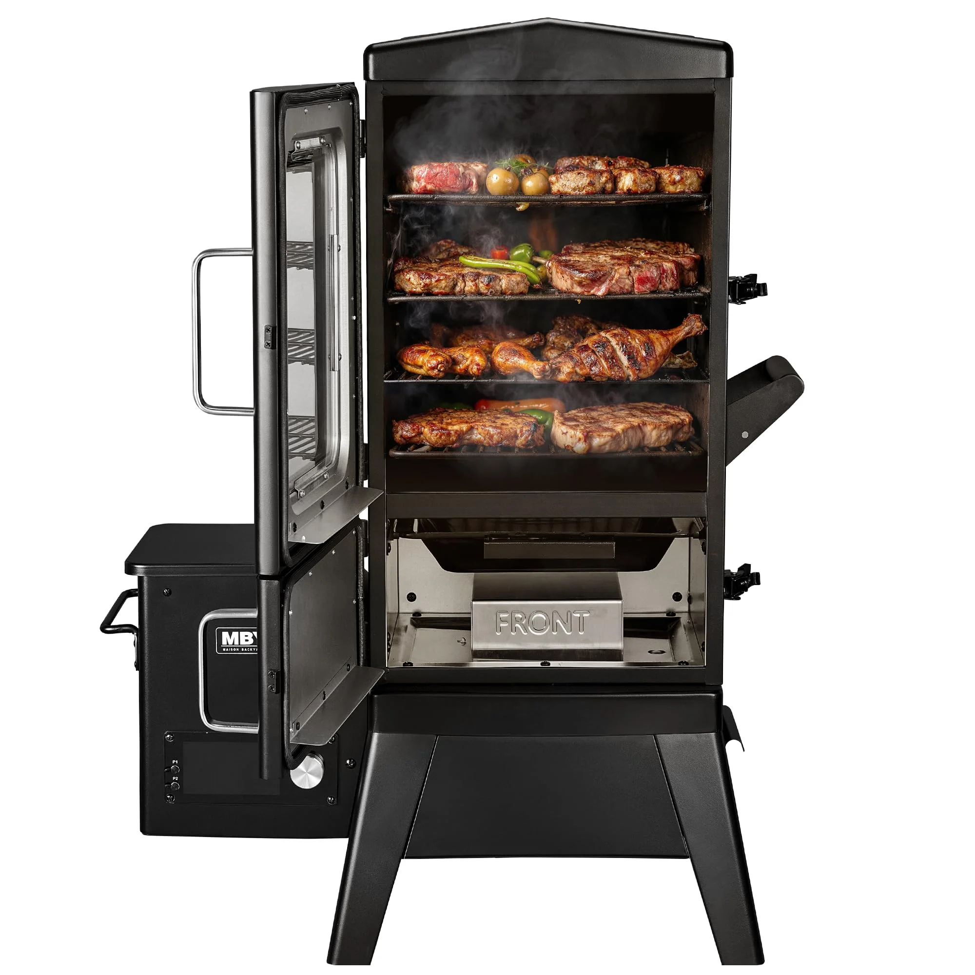 Vertical Electric Pellet Smoker Grill with Cover, 616 Sq in Cooking Area, LED Temperature Control, Meat Probe, Outdoor BBQ Smoker for Steak, Ribs, Fish & Vegetables