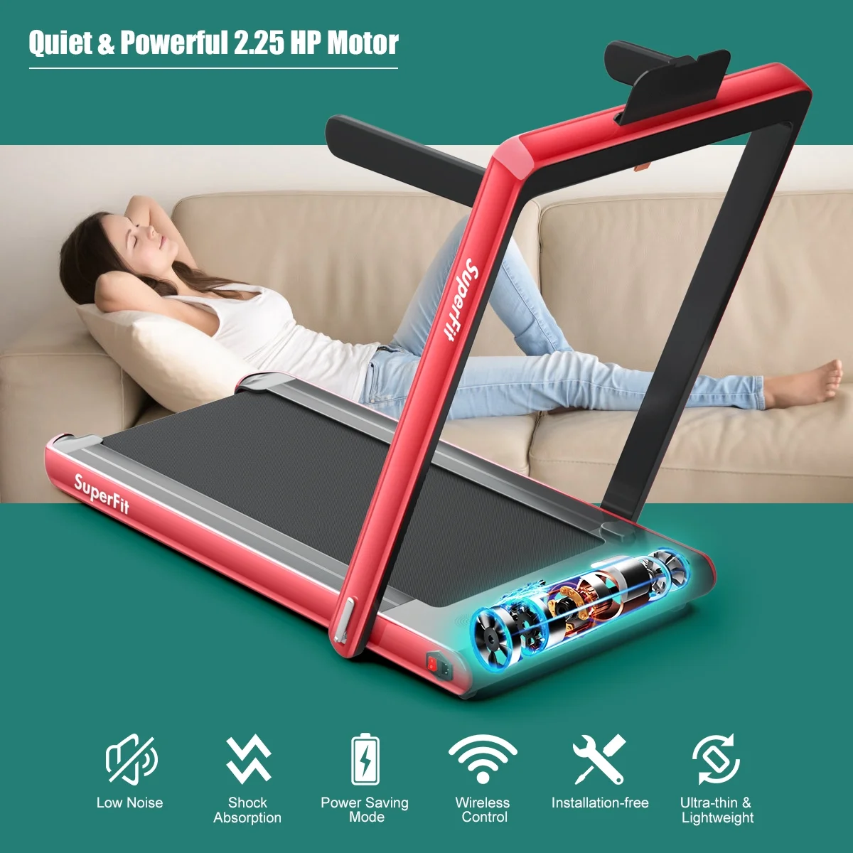 Gymax 2 in 1 Folding Treadmill 2.25HP Running Machine w/ Dual Display APP Control Black - Image 30