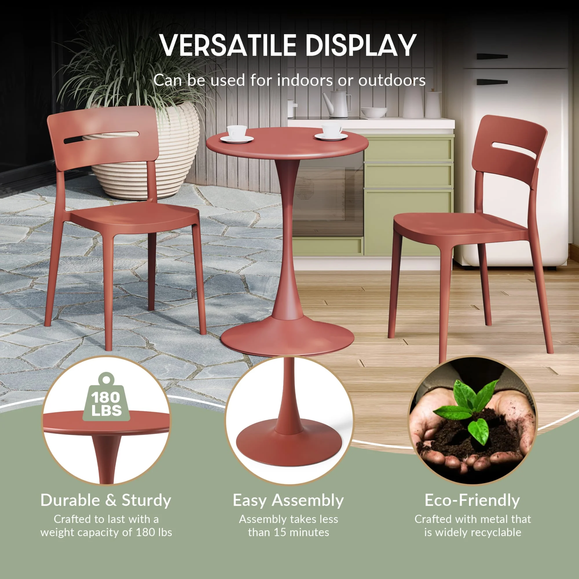 WestinTrends Playa 3-Piece Outdoor Round Metal Dining Table Set And Stackable Resin Patio Dining Side Chairs, Olive Green - Image 21