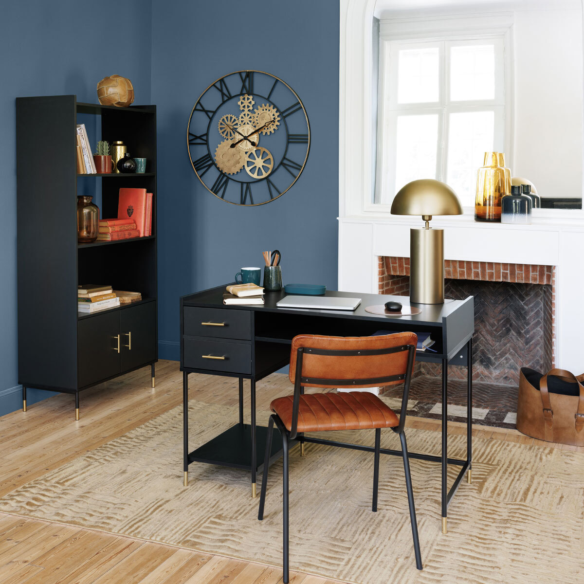 Chair "Dario" Metal, cognac brown leather