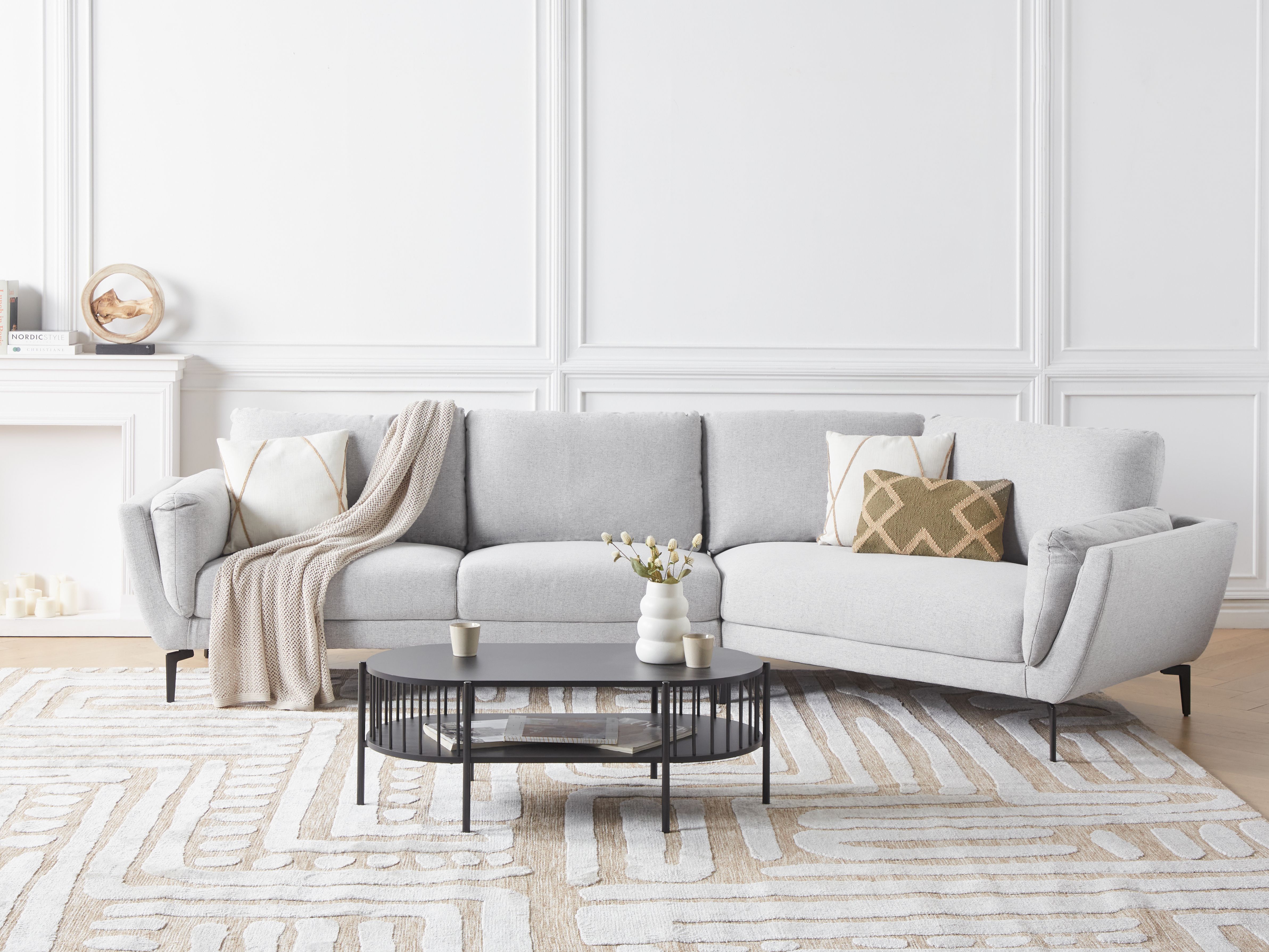 Sofa 3 Seater KANSSELI Fabric Light Grey