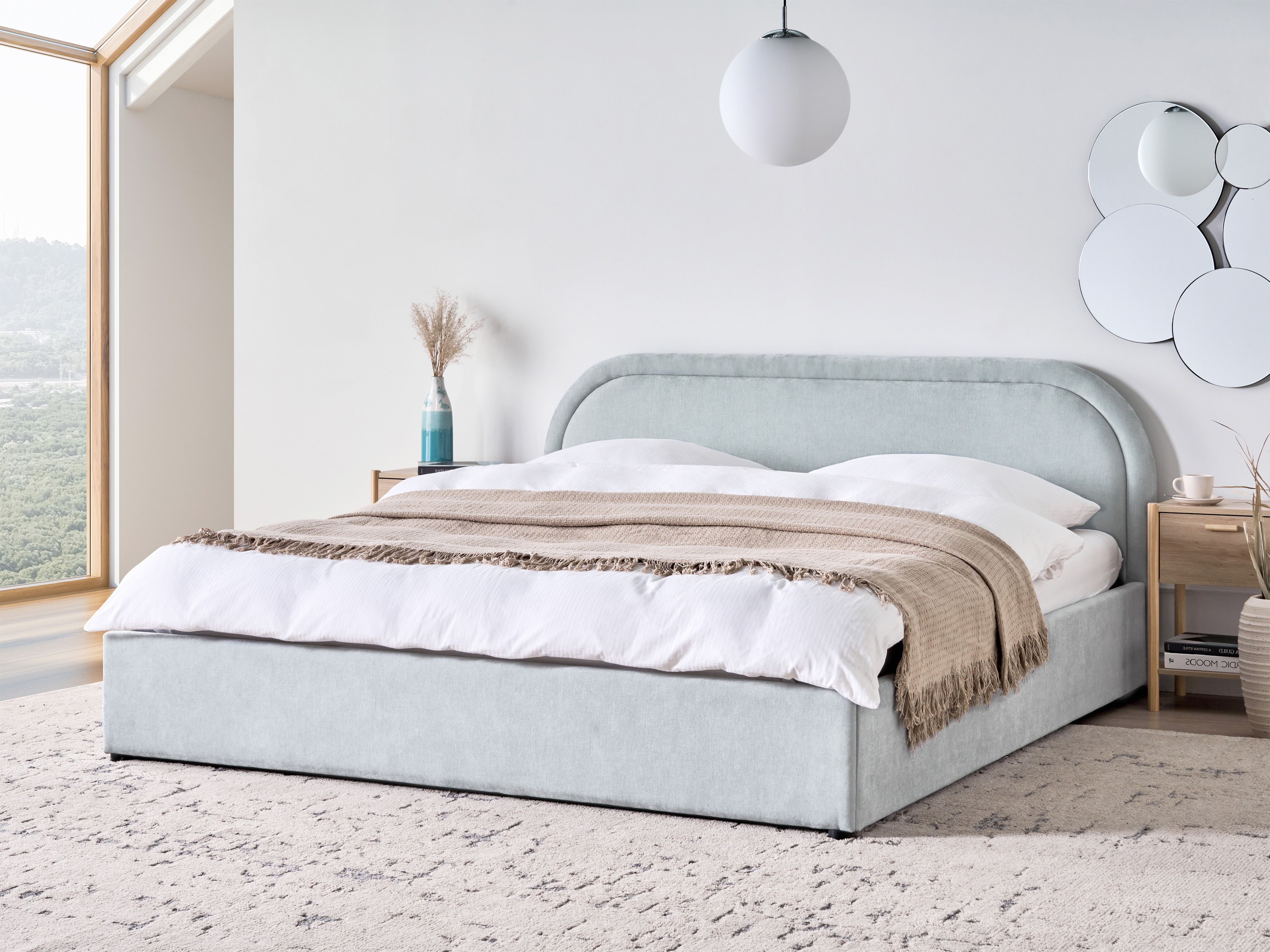 Ottoman Bed Chenille QUILLIEN 180 x 200 cm (EU Super King) Light Blue