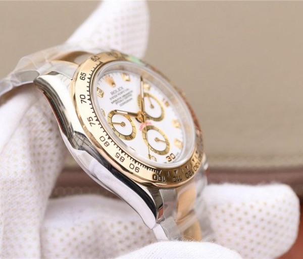 Replica Rolex Daytona 116523 Thick YG Wrapped White Dial Diamonds Markers Bracelet A7750 - Top club