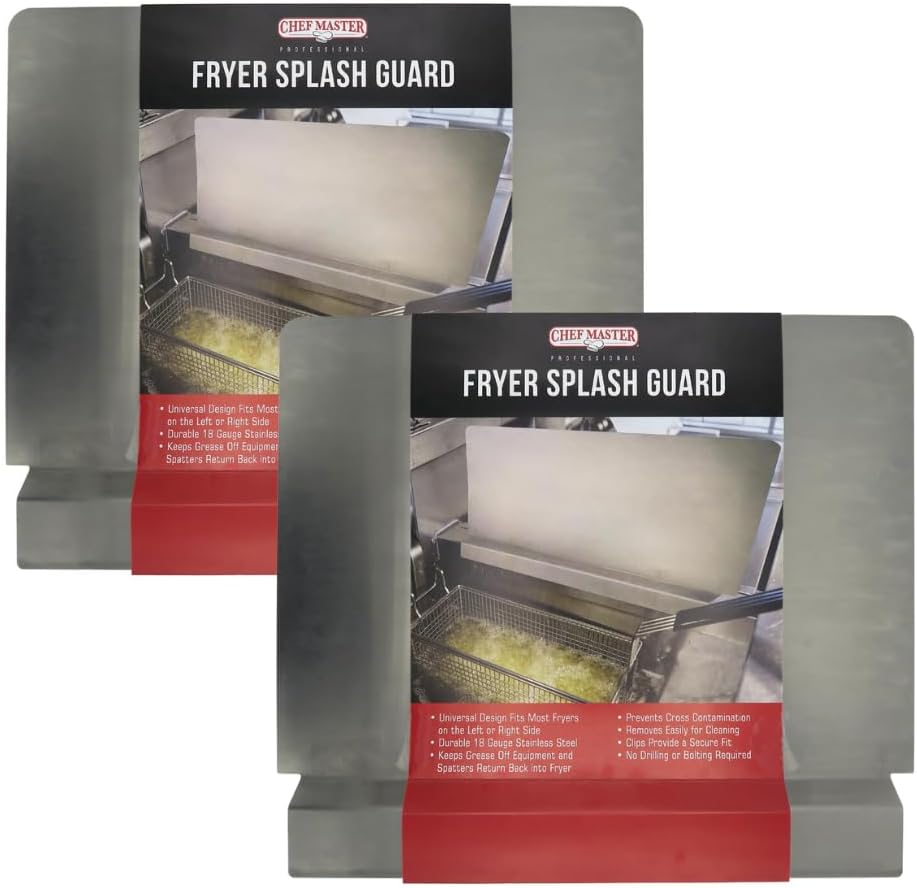 2-Pack Commercial Fryer Splash Guard by Chef Master, 18-Gauge Stainless Steel Universal Fit Oil Splatter Guard, 20.5 x 15