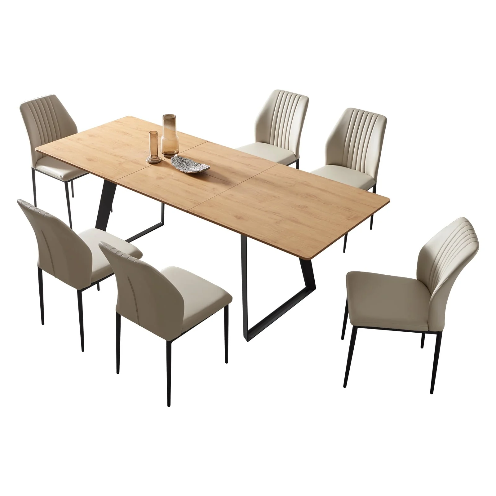 jiexi Modern mid-Century Dining Table Dining Table and Chairs for 6 Rectangular Wooden Dining Table Expandable Dining Table Space-Saving Multifunctional Dining Table - Image 6