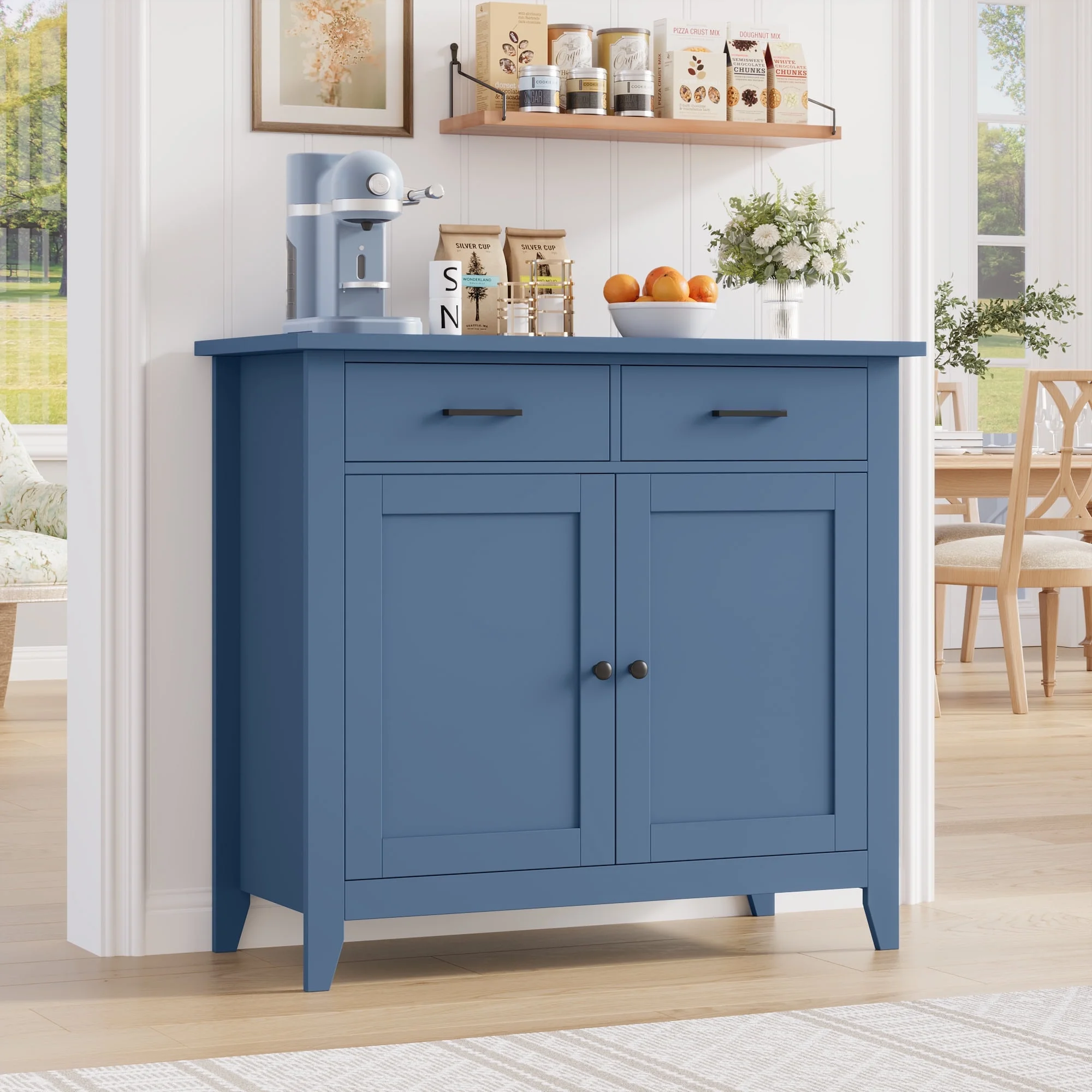 Homfa Entryway Cabinet, Kitchen Storage Cabinet, Farmhouse Buffet Sideboard with 2 Drawers and 2 Doors,Coffee Bar with Storage for Dining Room Living Room,White - Image 37