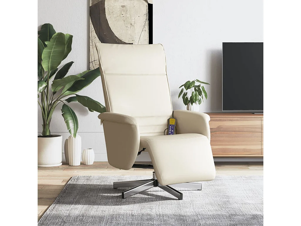 Fauteuil inclinable-Fauteuil salon de massage et repose-pieds crème similicuir SHL1629