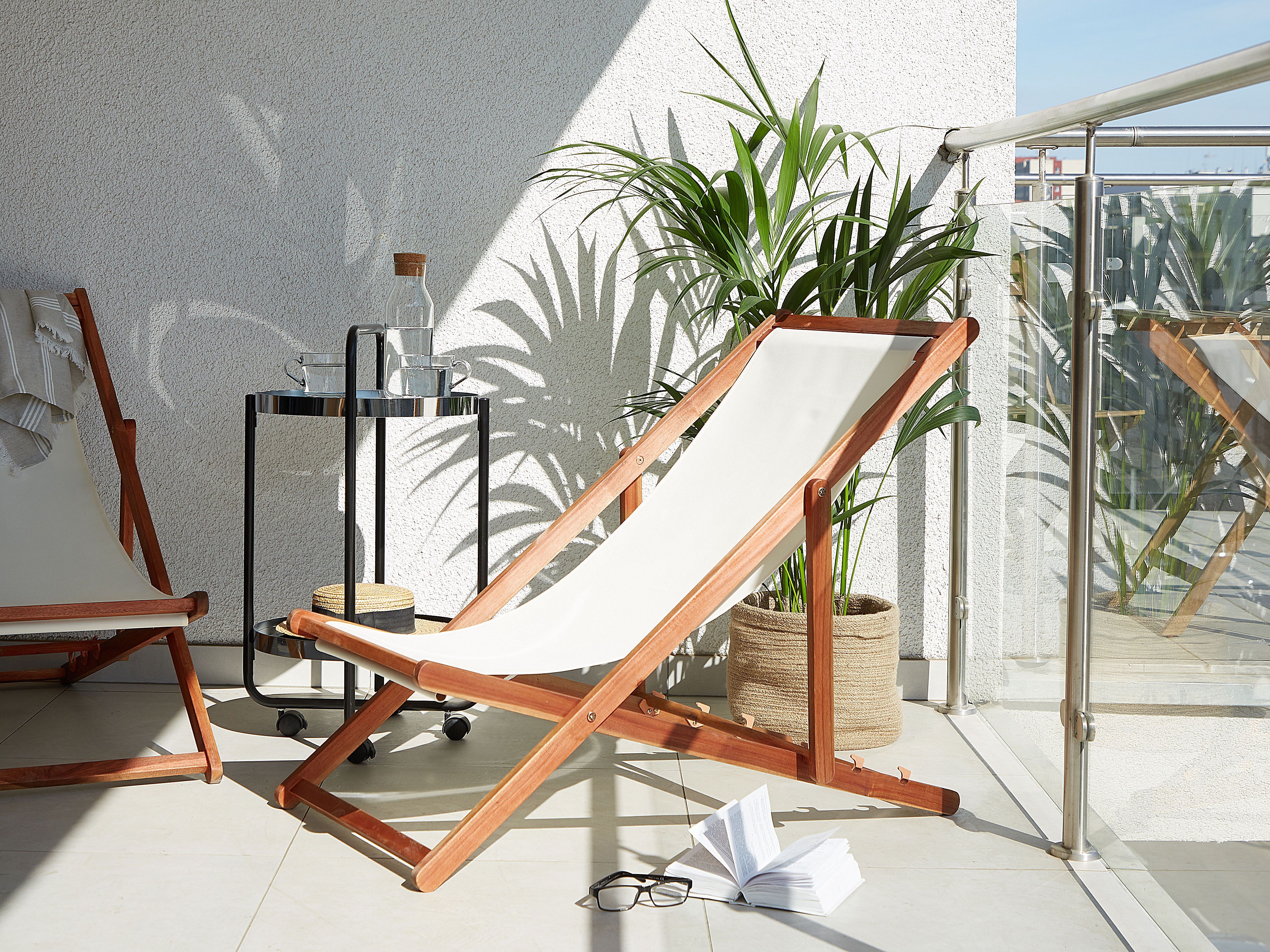 Folding Deck Chair ANZIO with Replacement Fabrics Acacia Wood Dark Brown