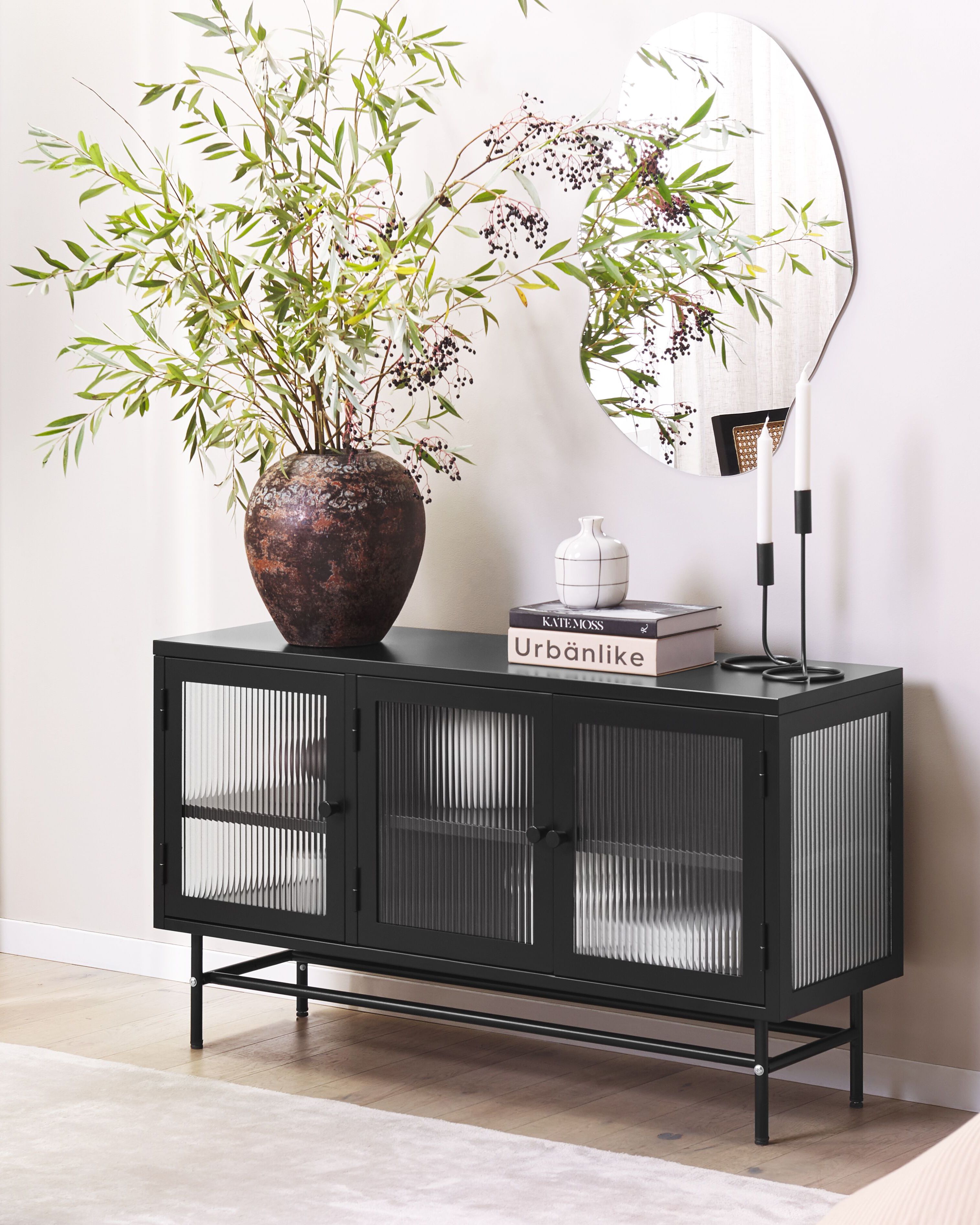 Glass Display Sideboard DEVON Metal 115 cm Black