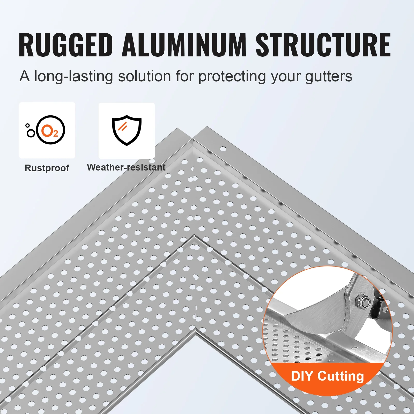 VEVOR Gutter Guard, 5 inch Width, Aluminum Leaf Filter DIY Gutter Cover, 52 PCS 208 ft Total Length, 0.157'' Hole Diameter & 0.02'' Thick Raptor Gutter Guards Fits Any Roof or Gutter Type - Image 4