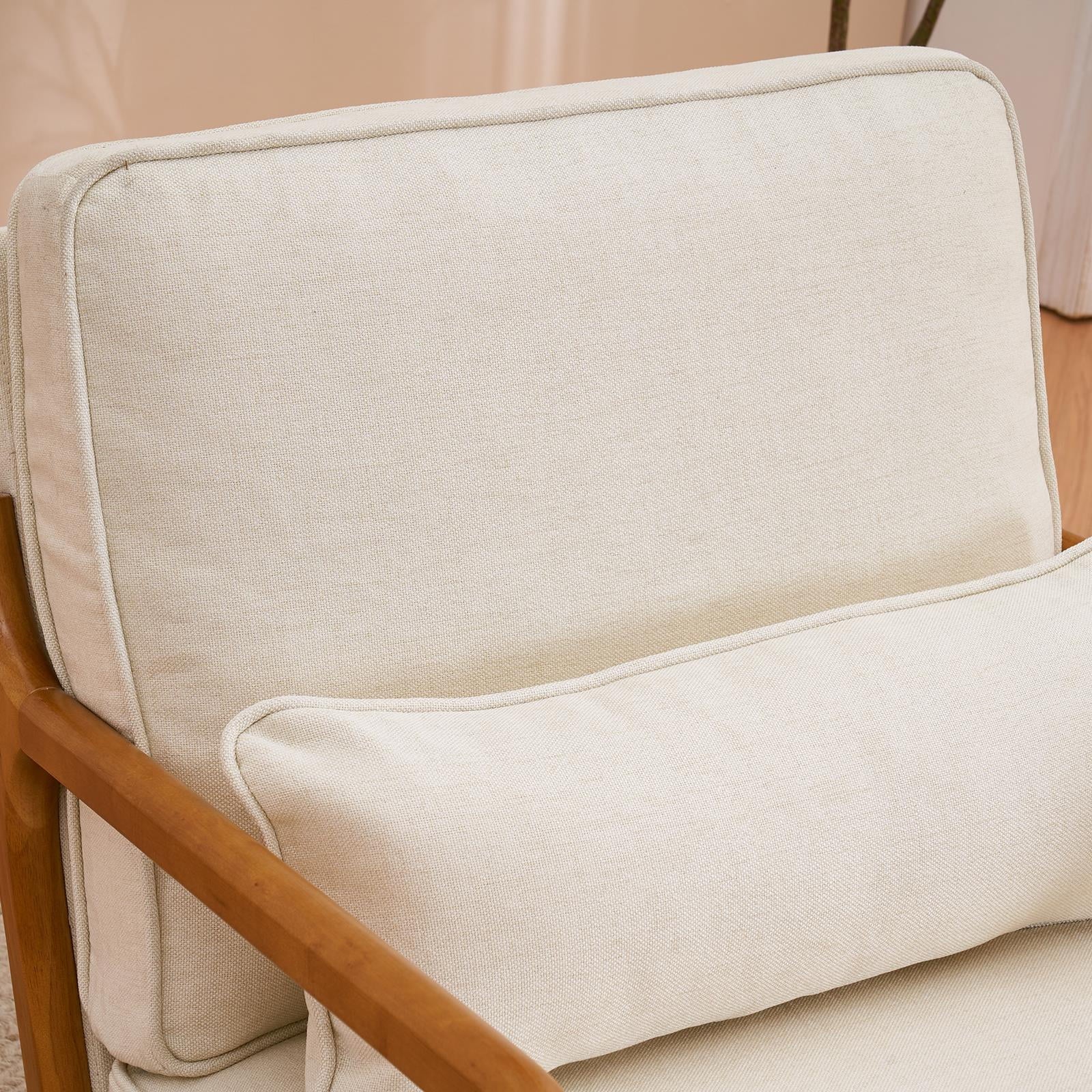 UBesGoo Modern Arm Chair Linen Fabric Upholstered Comfy Reading Accent Chair with Solid Wood Frame Beige - Image 5