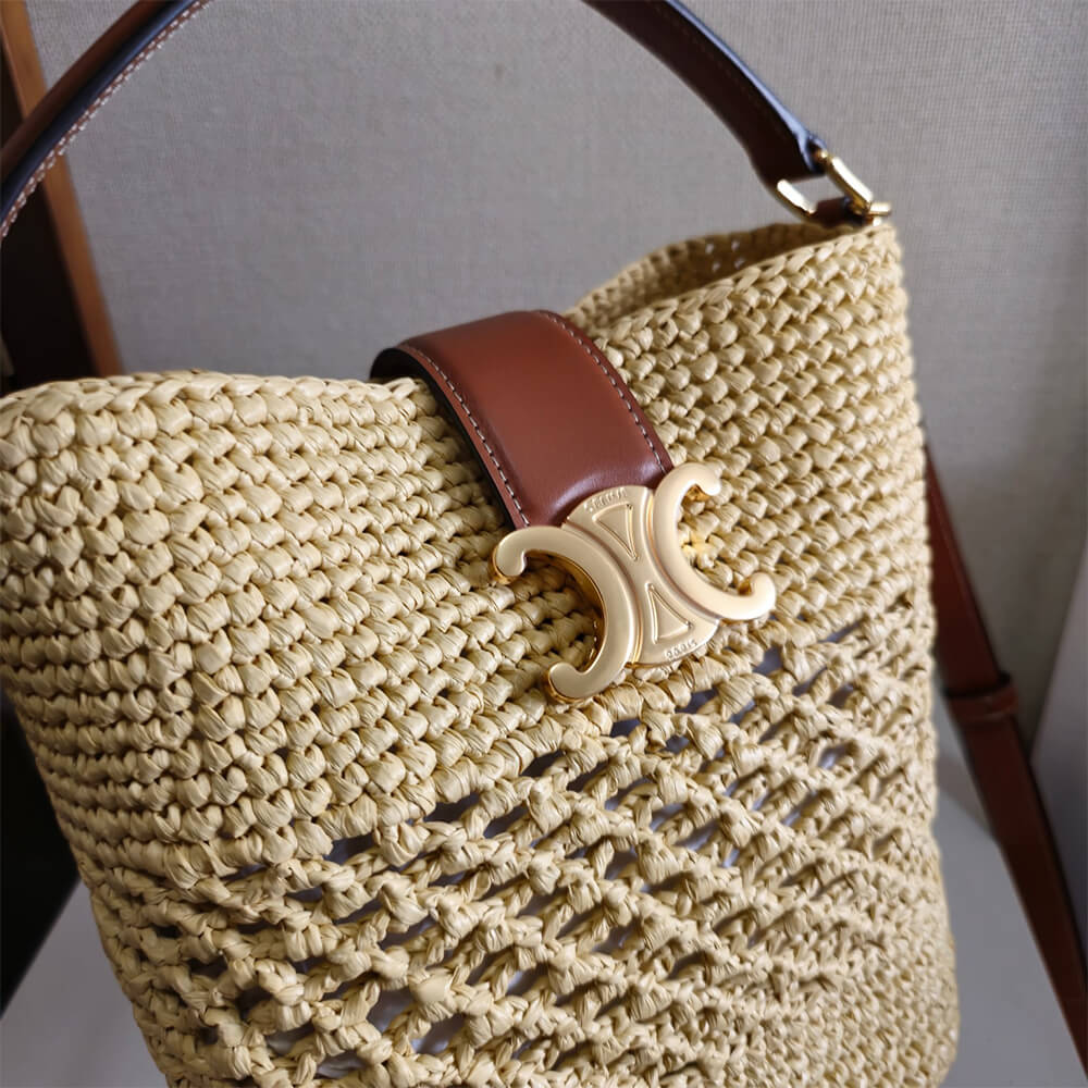 CELINE SMALL LOUISE BUCKET IN RAFFIA AND CALFSKIN(HIGH-END GRADE)1:1High-quality replica