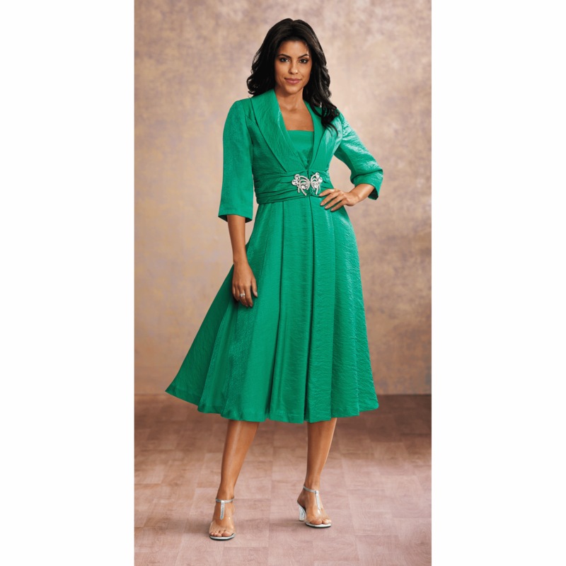 Elegant Fit-and-Flare Sparkling Jacket  Dress with 3/4 Sleeve - MIDNIGHT VELVET CATALOG