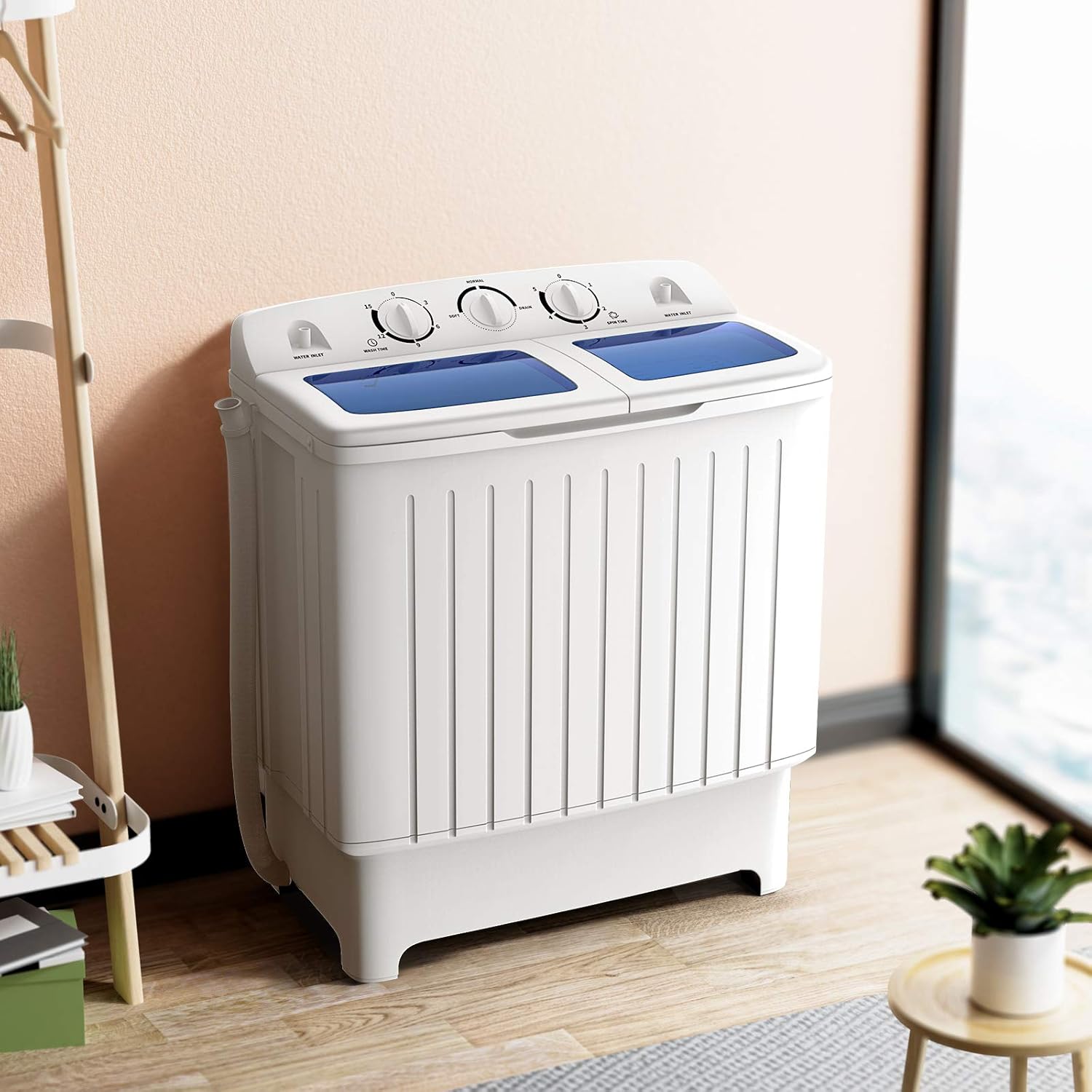 Giantex Portable Washing Machine, 20lbs Capacity, Twin Tub 2lbs Washer & 8lbs Spinner Combo, Compact for Apartment RV Dorms, Blue & White, GT24267-PE