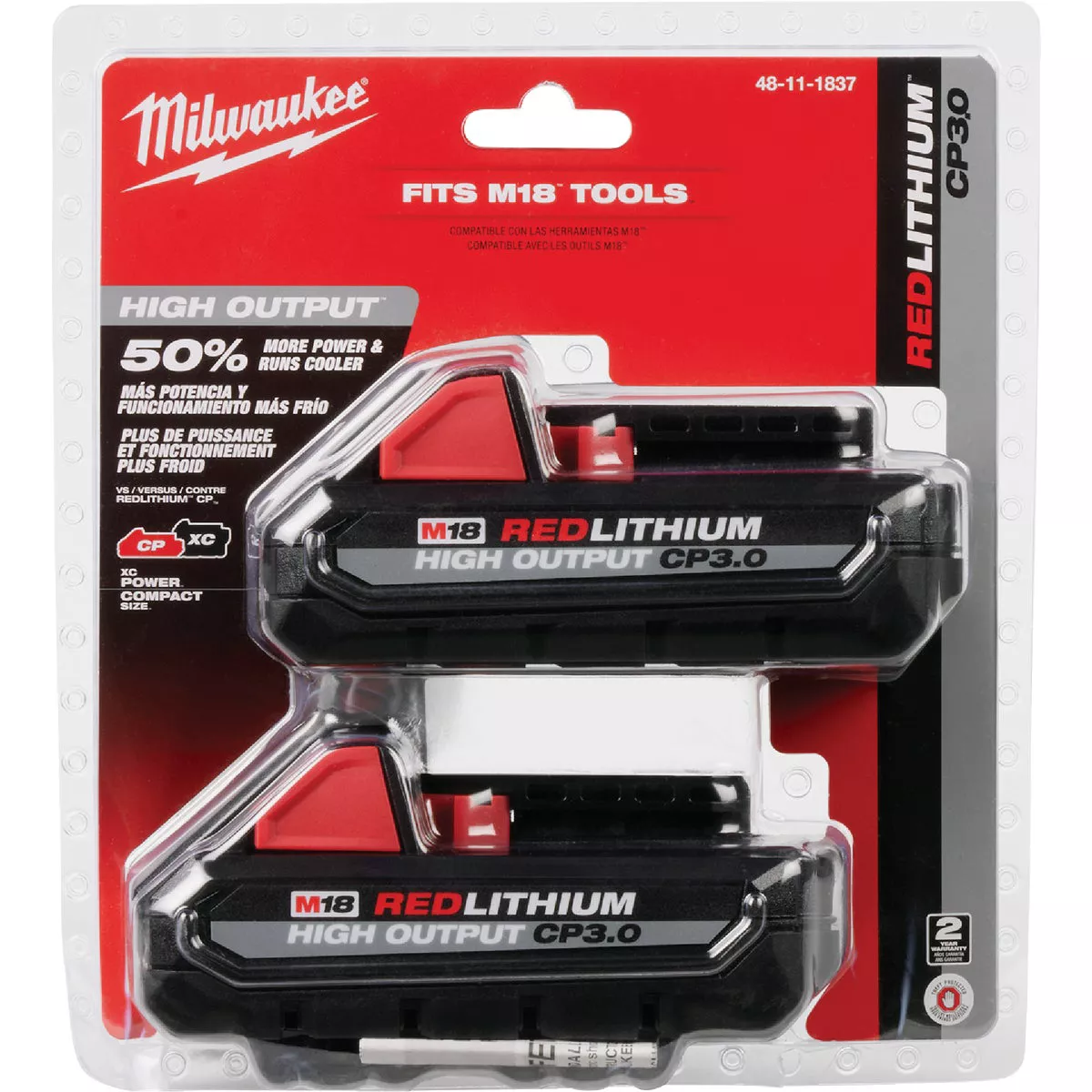 Milwaukee M18 REDLITHIUM Lithium-Ion High Output CP 3.0 Ah Battery Pack (2-Pack)