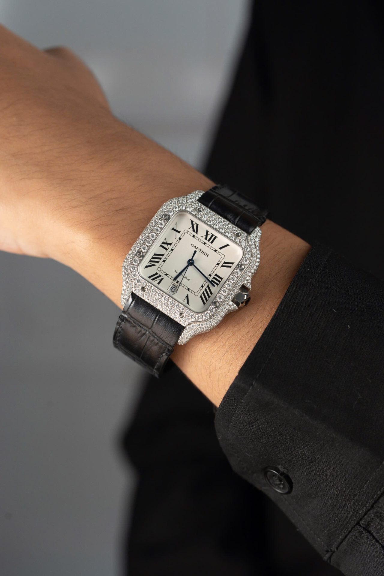Cartier Santos With Moissanite Diamond Hong Kong Rep 11 Watch Leather Strap 39.8mm - Top club