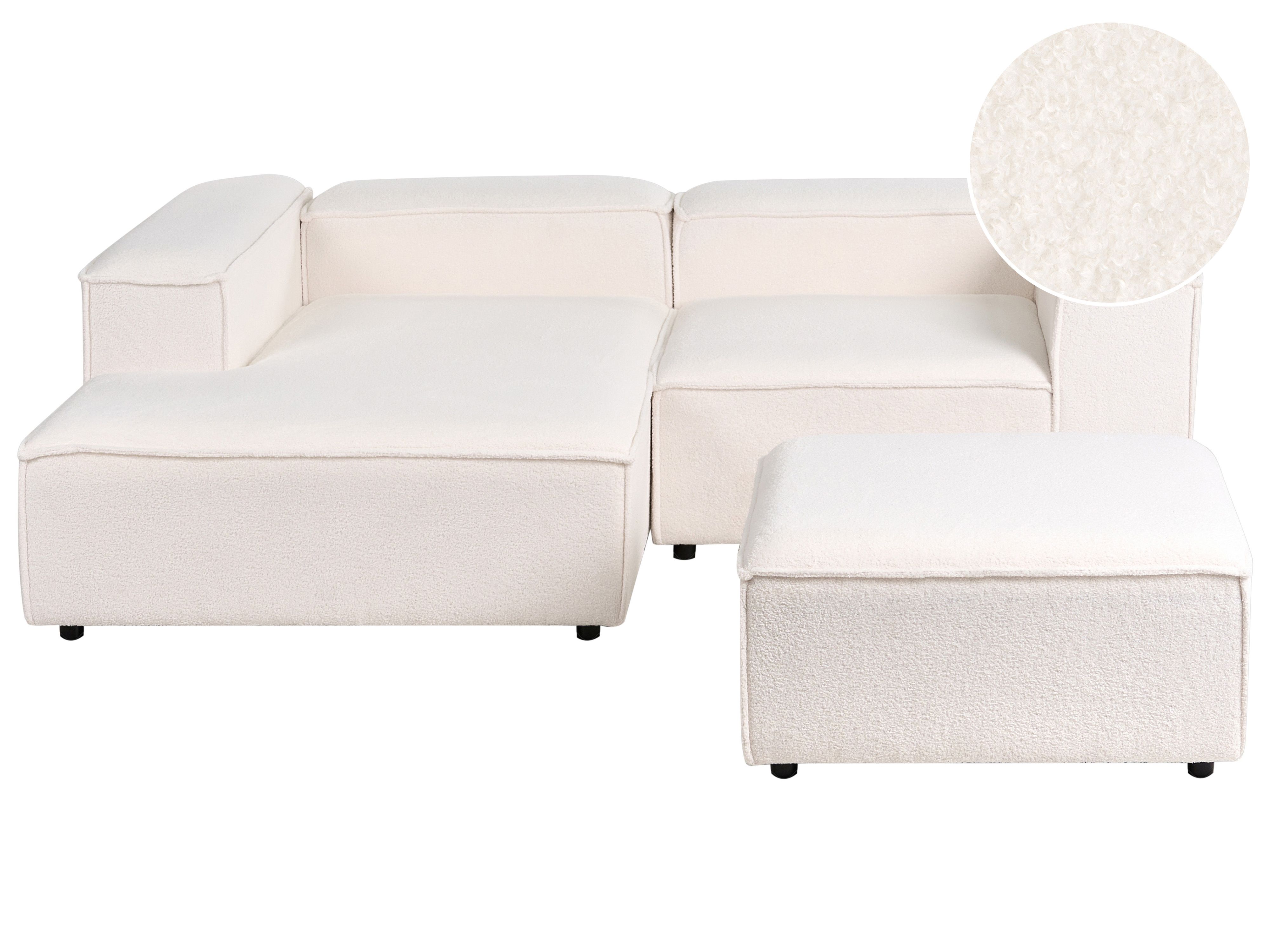 Modular Corner Sofa 2 Seater ARDAL Boucle Off-White with Ottoman Right Hand