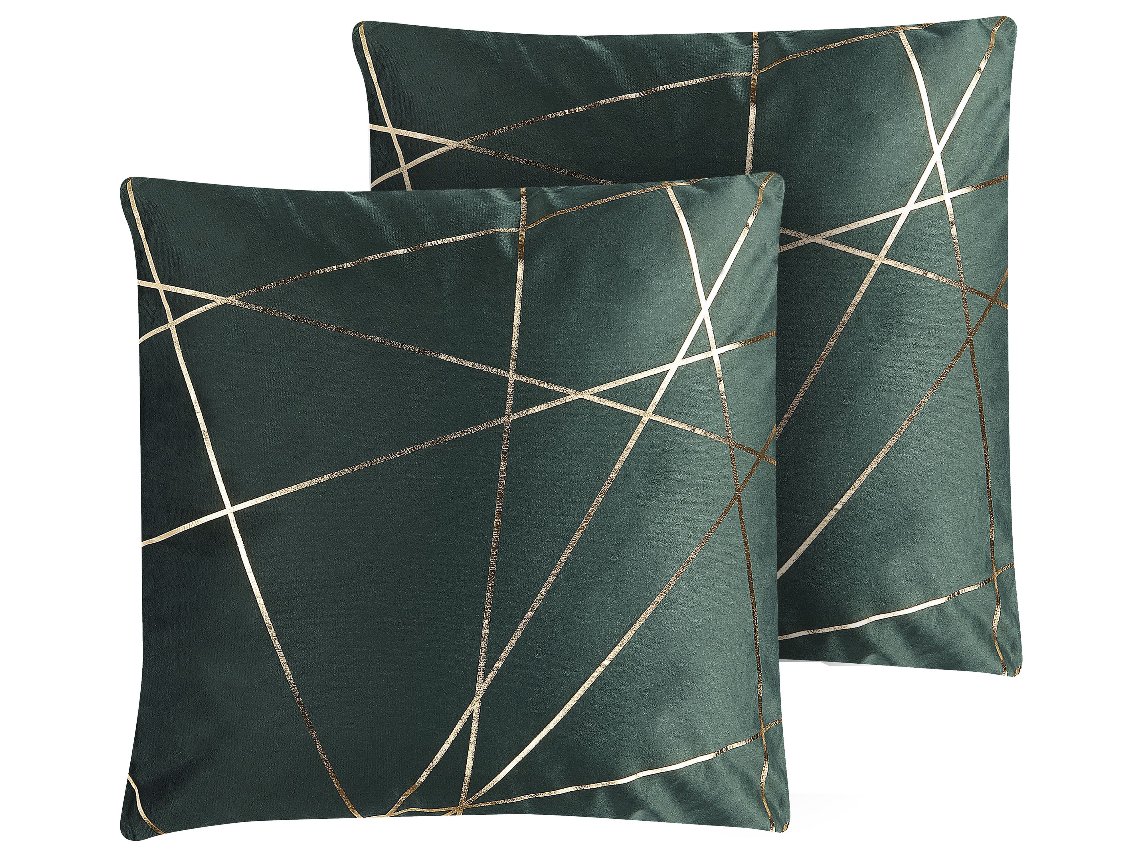 Set of 2 Decorative Cushions PINUS Velvet 45 x 45 cm Dark Green Geometric Pattern