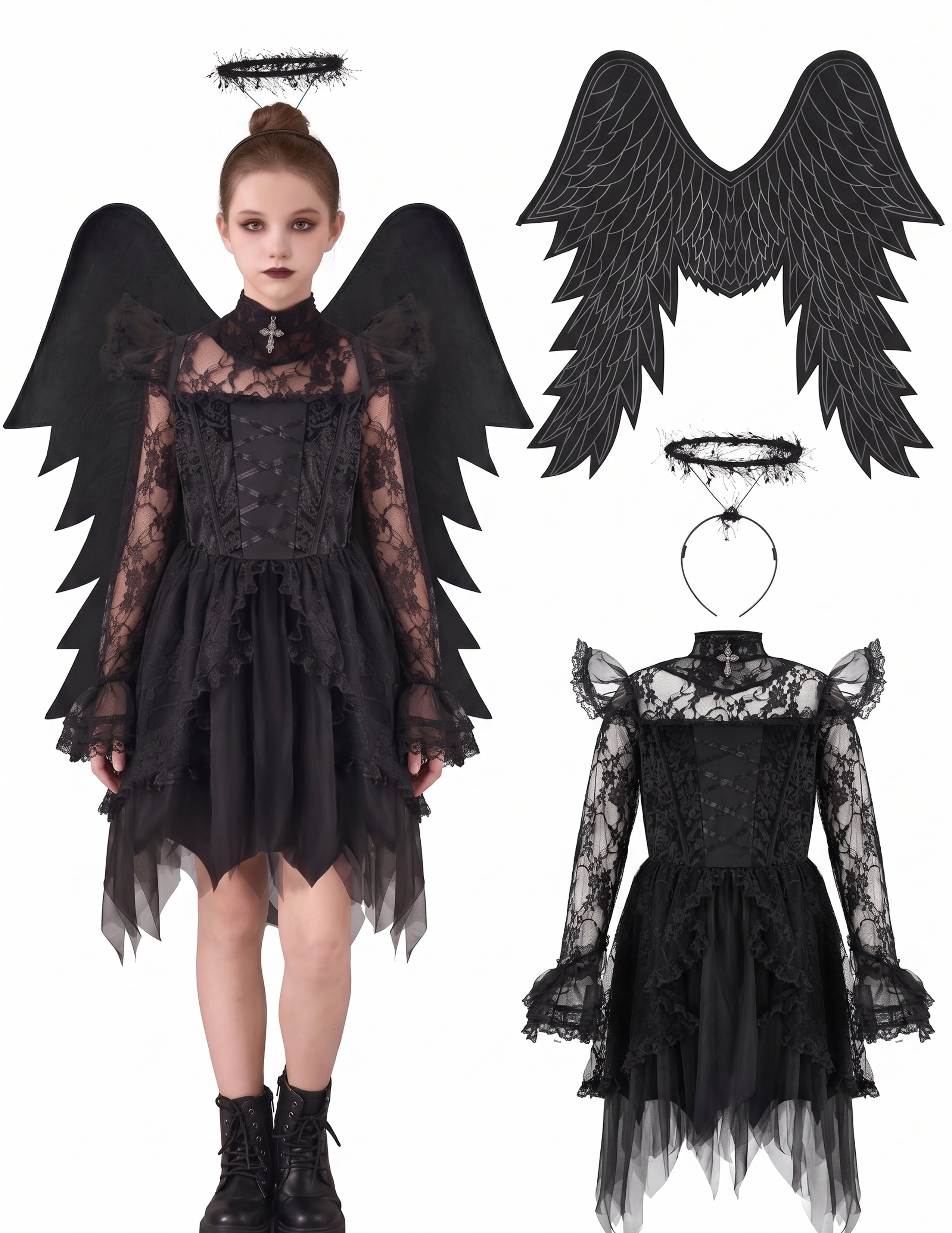 Joyfy Halloween Angel Costume for Girls, Angel Dress for Kids, Guardian Angel Set for Halloween Costumes Themed Party Cosplay - Image 6 Joyfy Halloween Angel Costume for Girls, Angel Dress for Kids, Guardian Angel Set for Halloween Costumes Themed Party Cosplay - Image 6