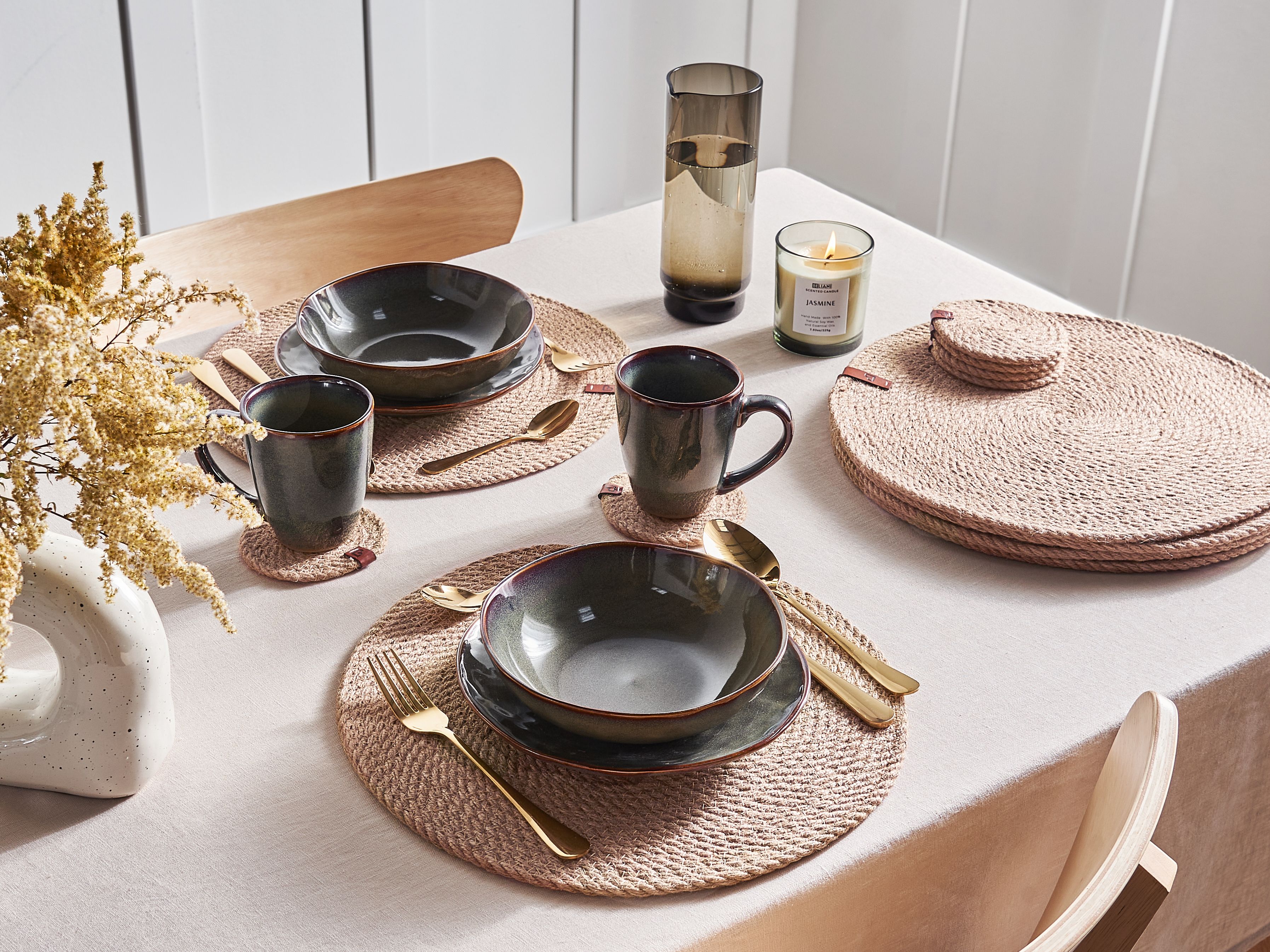 12 Piece Placemats and Coasters Set MUNTRIES Natural Jute