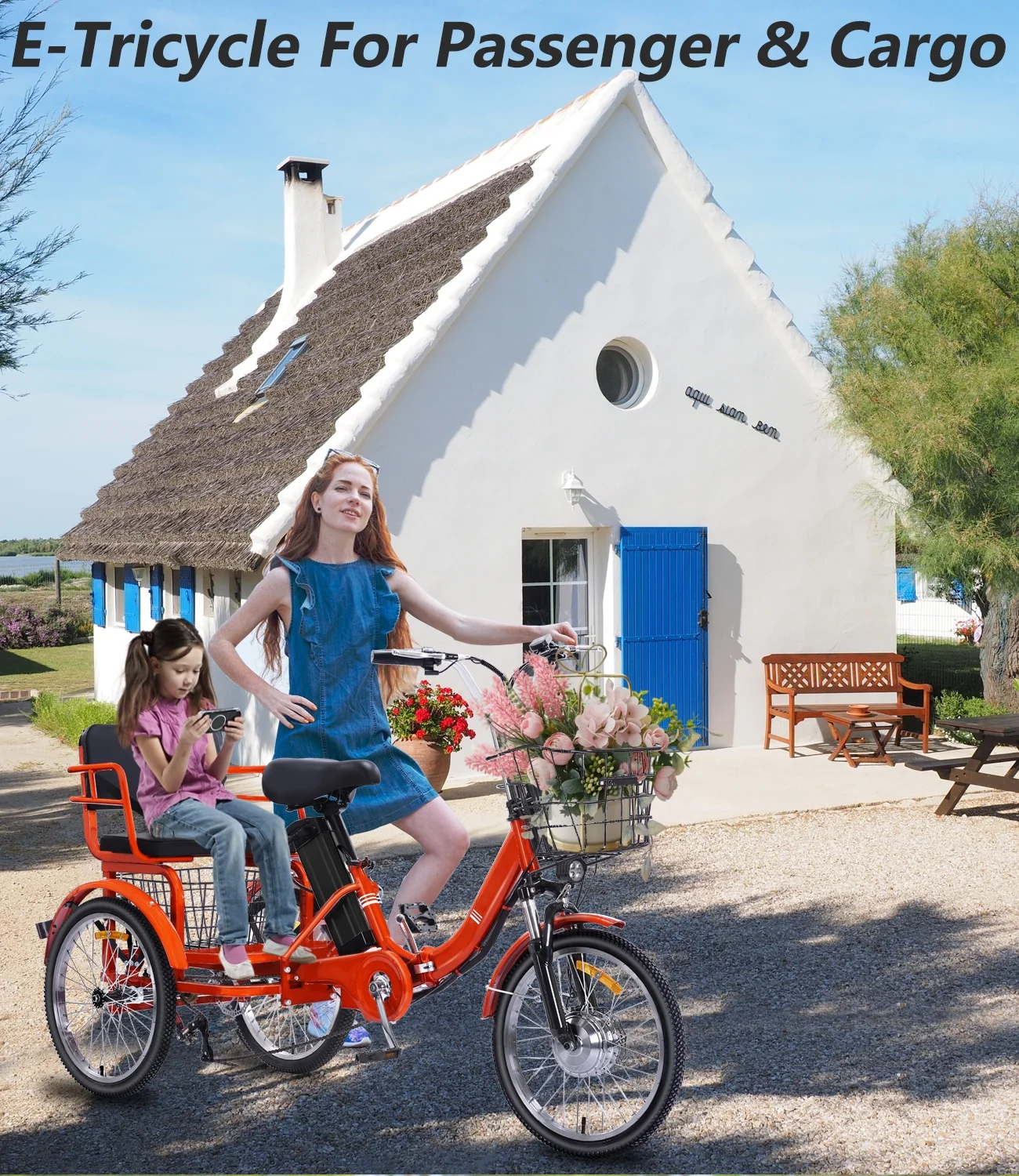 NOMIGO Electric Tricycle for Adults Folding Electric Trike 3 Wheel Electric Trike with Two-seater Large Basket Super Powerful Brushless 350W Motor 48V13AH Lithium Battery Max 20MPH E-Tricycle Orange - Image 8