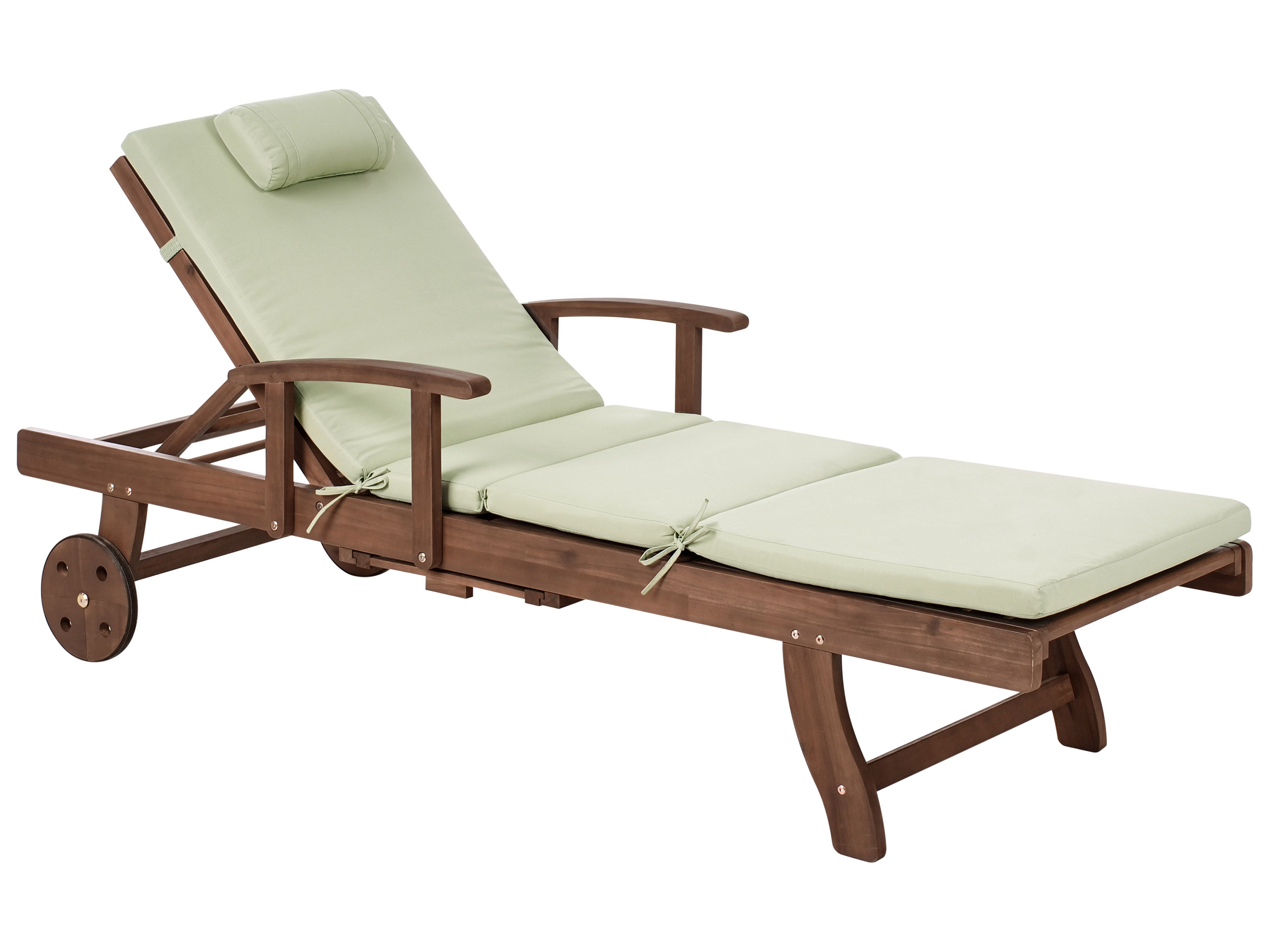 Sun Lounger with Cushion AMANTEA PREMIUM Acacia Wood Green