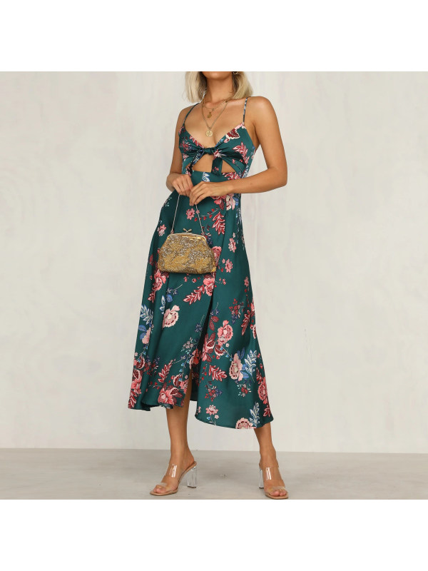 Satin Print Split Dress