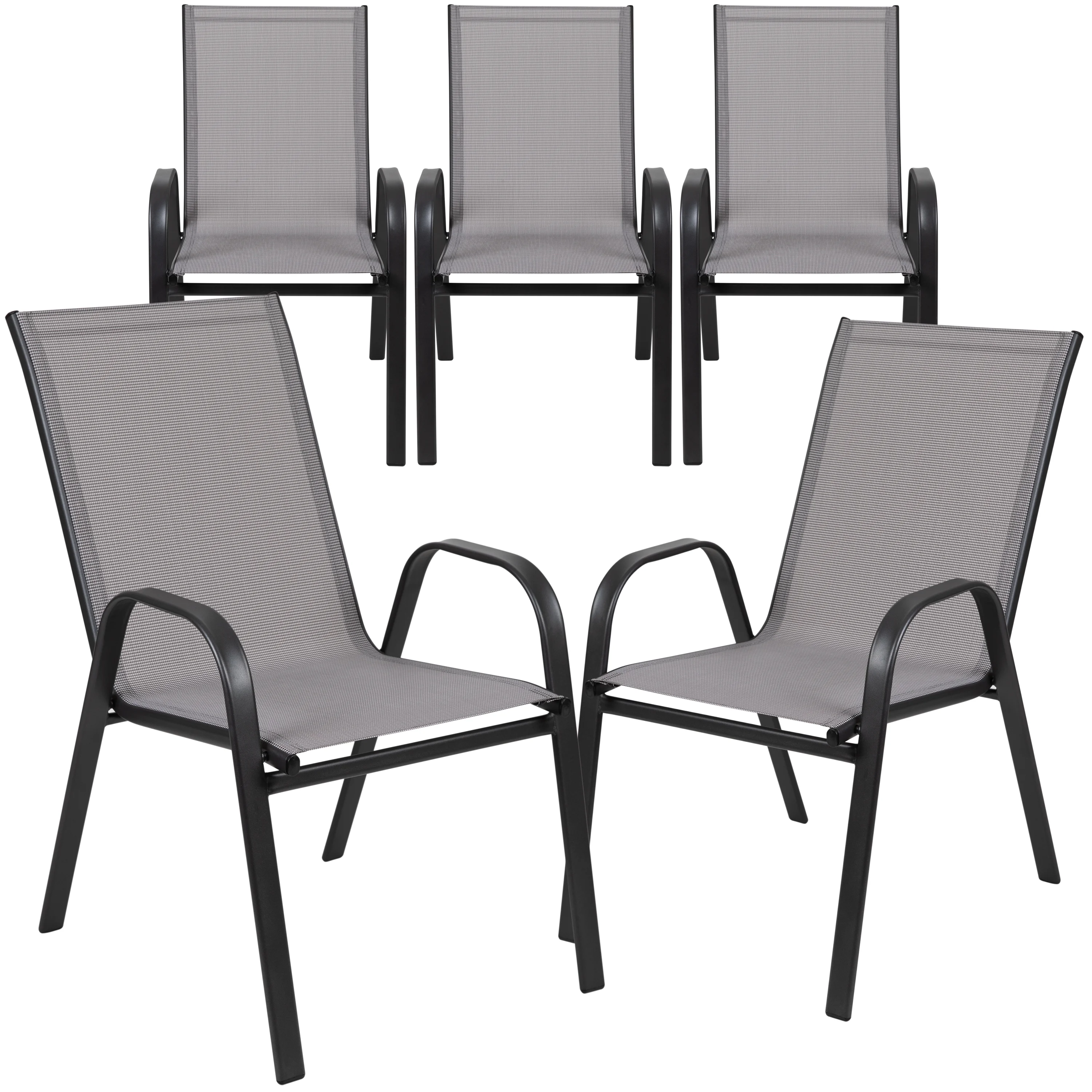 BizChair 5 Pack Black Outdoor Stack Chair with Flex Comfort Material and Metal Frame - Image 32