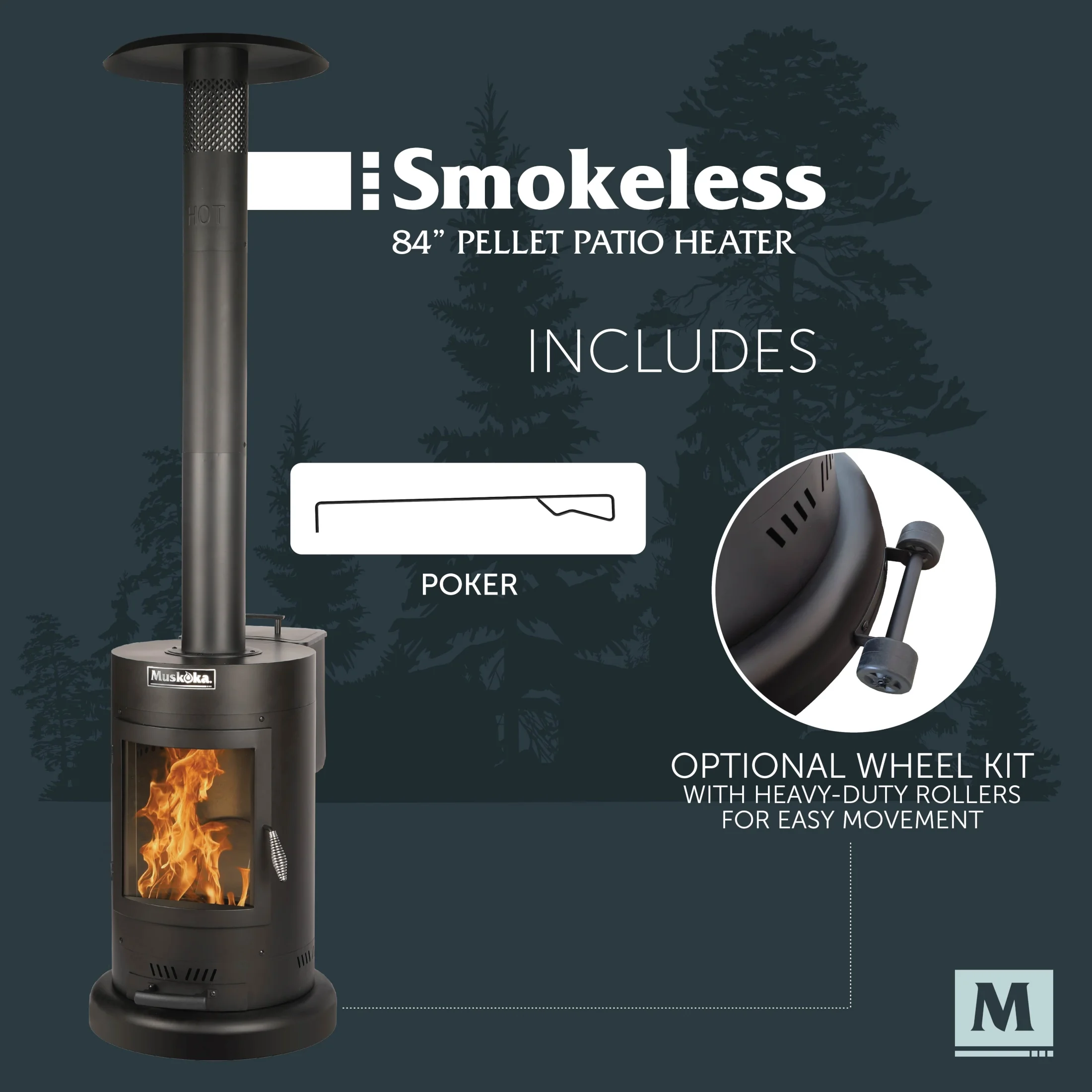 Muskoka 84" High 75,000 BTU Black Steel Wood Pellet Patio Heater - Image 10