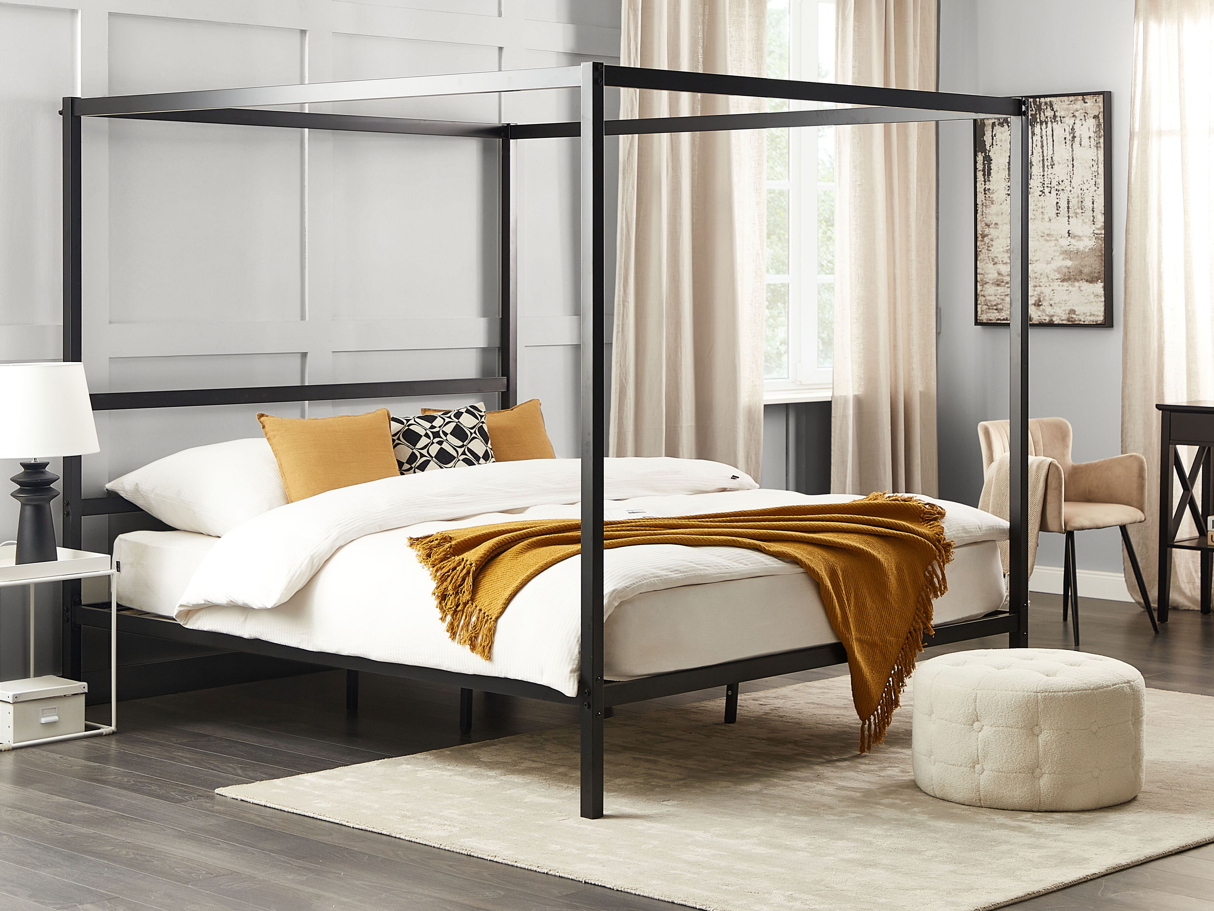 Four Poster Bed Metal LESTARDS 180 x 200 cm (EU Super King) Black