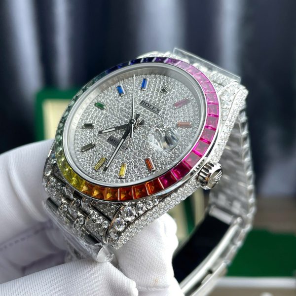 Rolex DateJust Replica Watch Full Moissanite Diamonds Hong Kong Dial Blue 41mm - Top club