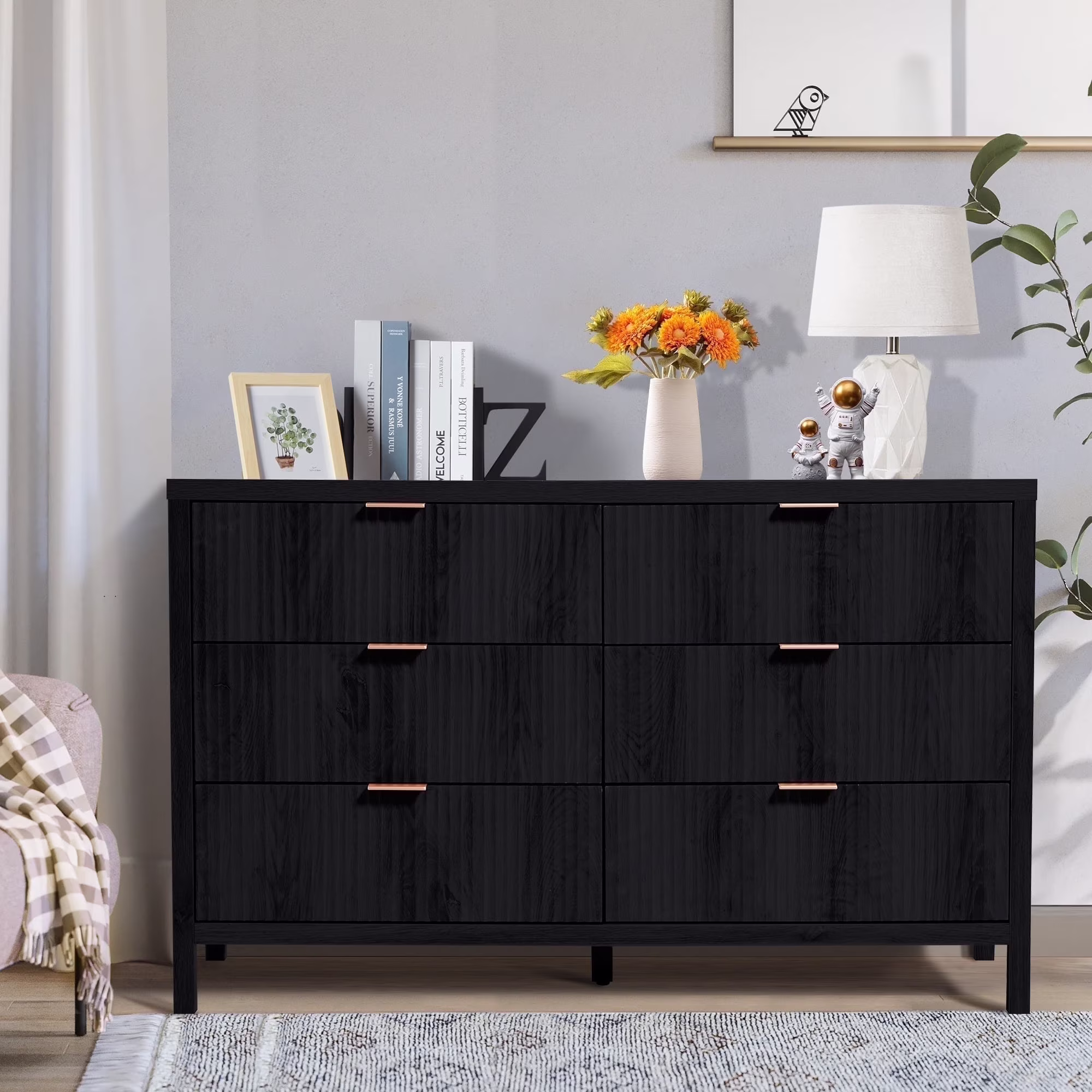YOCWO Fluted Nightstand for Bedroom Set of 2 , Wood Bedside Table Set of 2 with Drawers, Black - Image 3