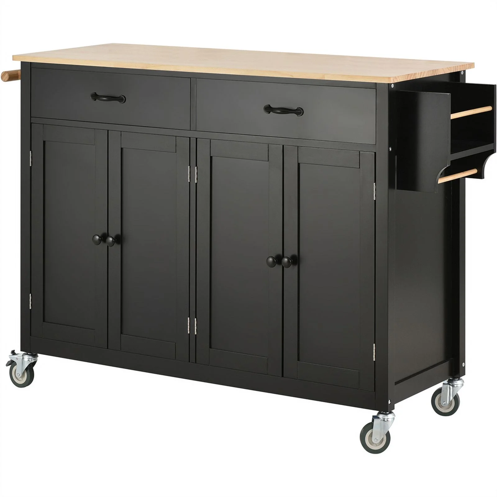 Kitchen Storage Islands&Carts with Solid Wood Top and Locking Wheels, Kitchen Island Cart with 4 Door Cabinet and Two Drawers, Kitchen Cabinets for Kitchen and Dining Room, Green - Image 15